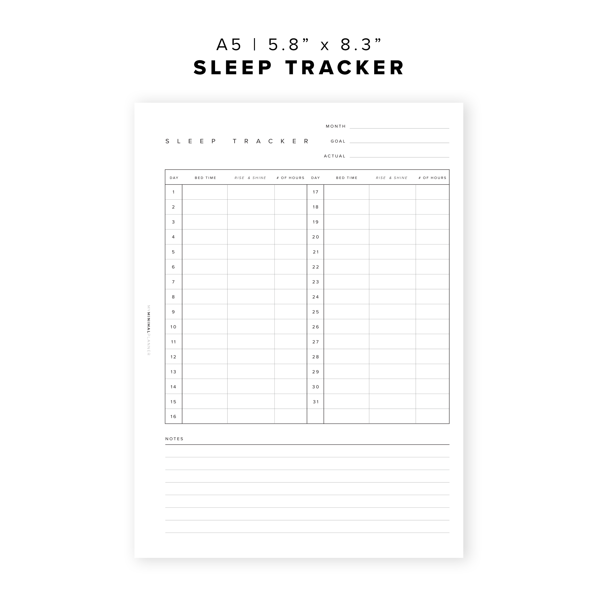 PR21 - Sleep Tracker - Printable Insert