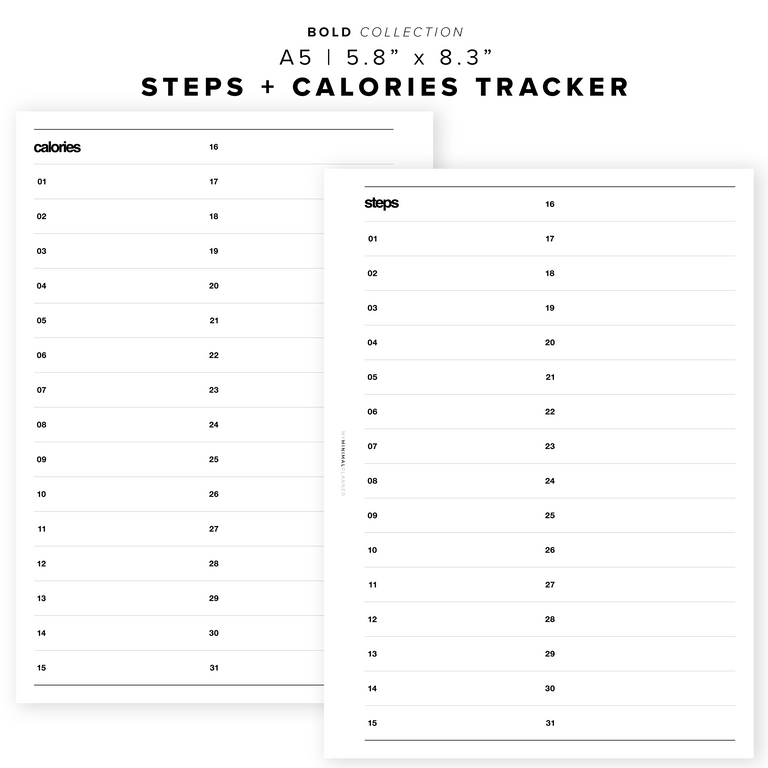 PR142 Steps + Calories Tracker Printable Insert My Minimal Planner