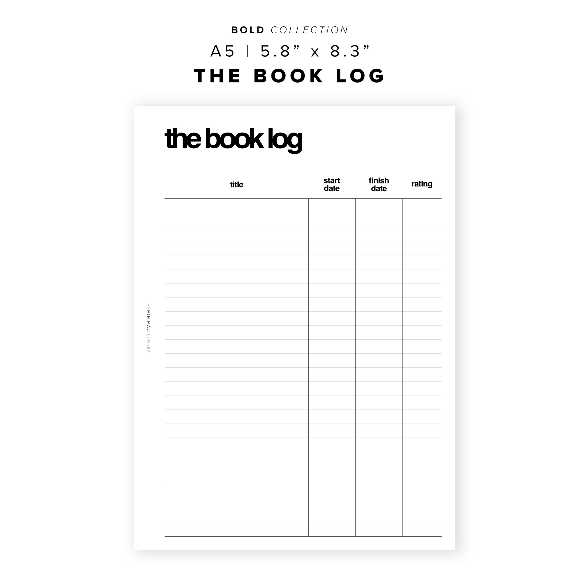 pr161-the-book-log-printable-insert-my-minimal-planner for Ar Reading Log Printable Free PR161 - The Book Log - Printable Insert – My Minimal Planner for Ar Reading Log Printable Free