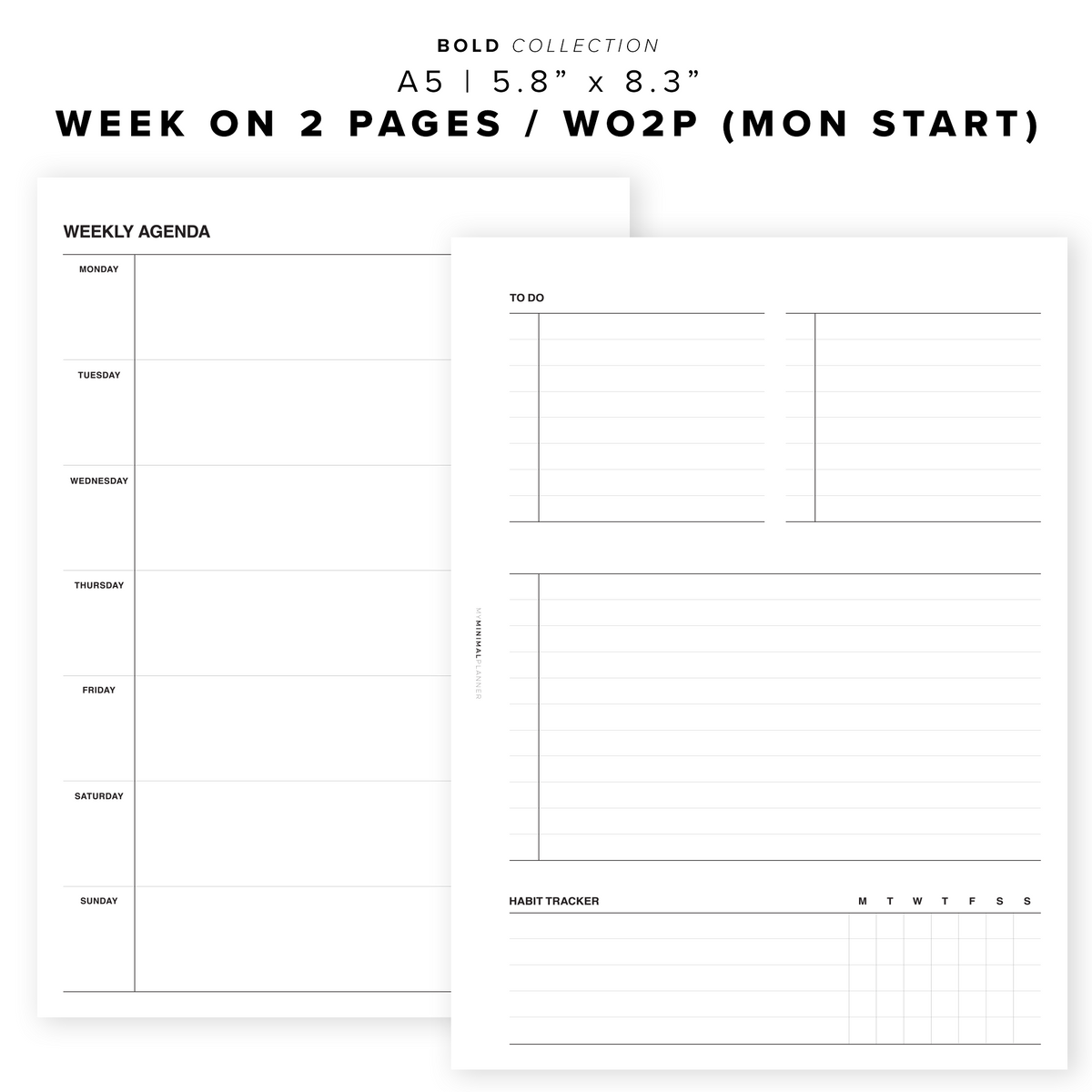 PR92 - Week on 2 Pages / WO2P - Printable Insert – My Minimal Planner