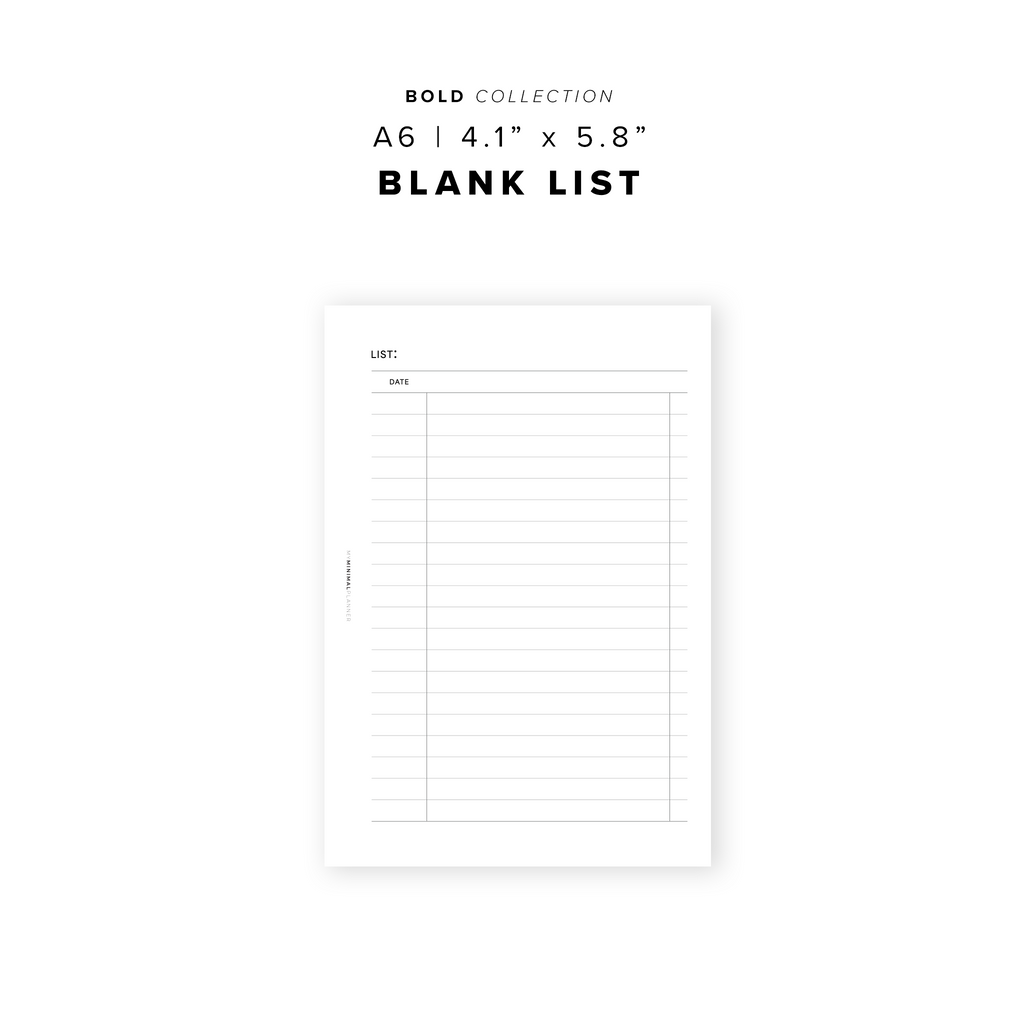 PR202 Blank List Printable Insert My Minimal Planner