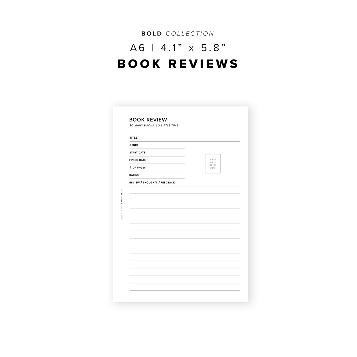 Book Insert Examples PR203 - Bookish Review V2 - Printable Insert – My Minimal Planner