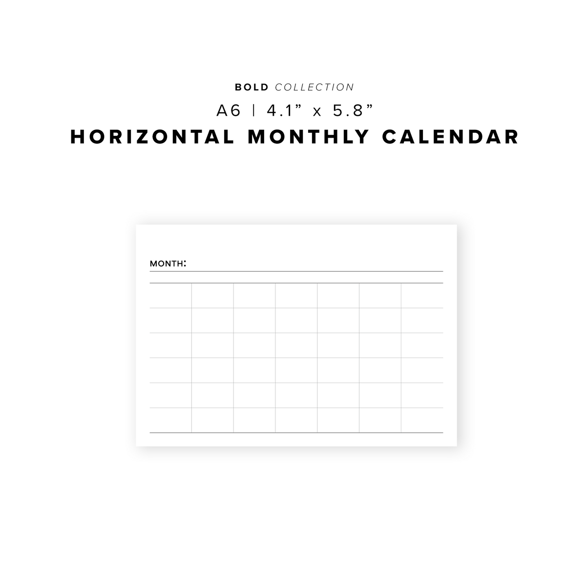 Calender Months Horizontal PR205 - Horizontal Monthly Calendar - Printable Insert – My Minimal Planner