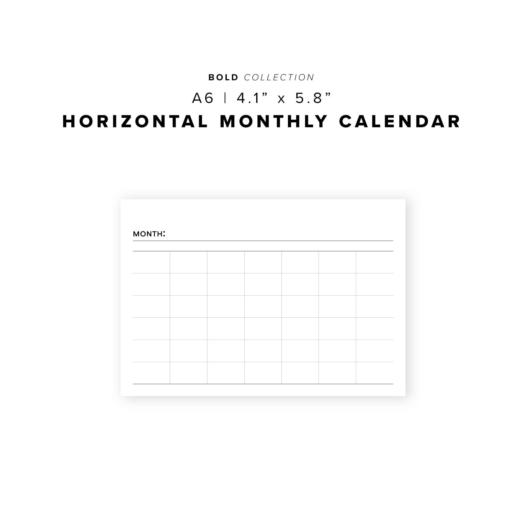 PR205 - Horizontal Monthly Calendar - Printable Insert