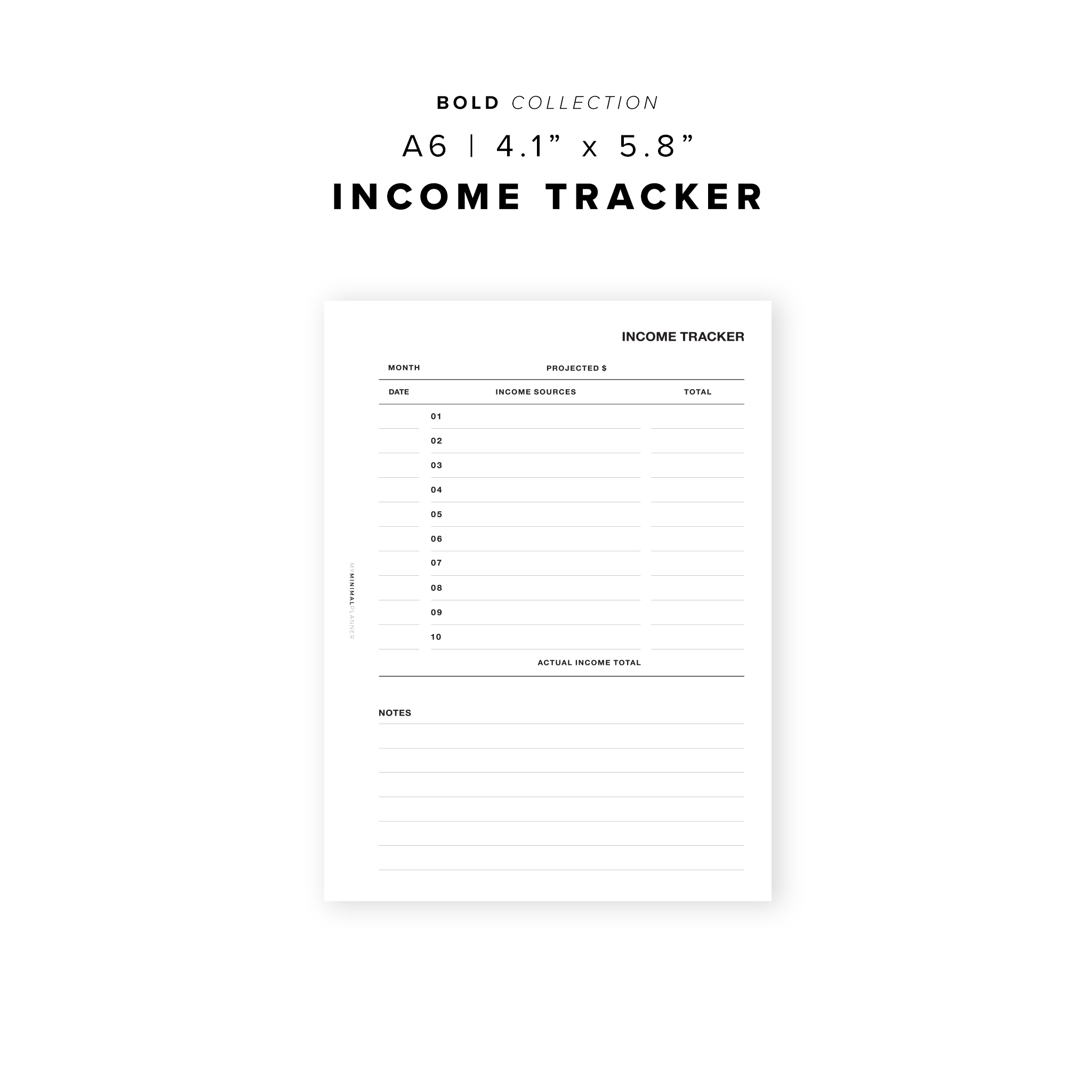 PR35 - Income Tracker - Bold Collection - Printable Insert