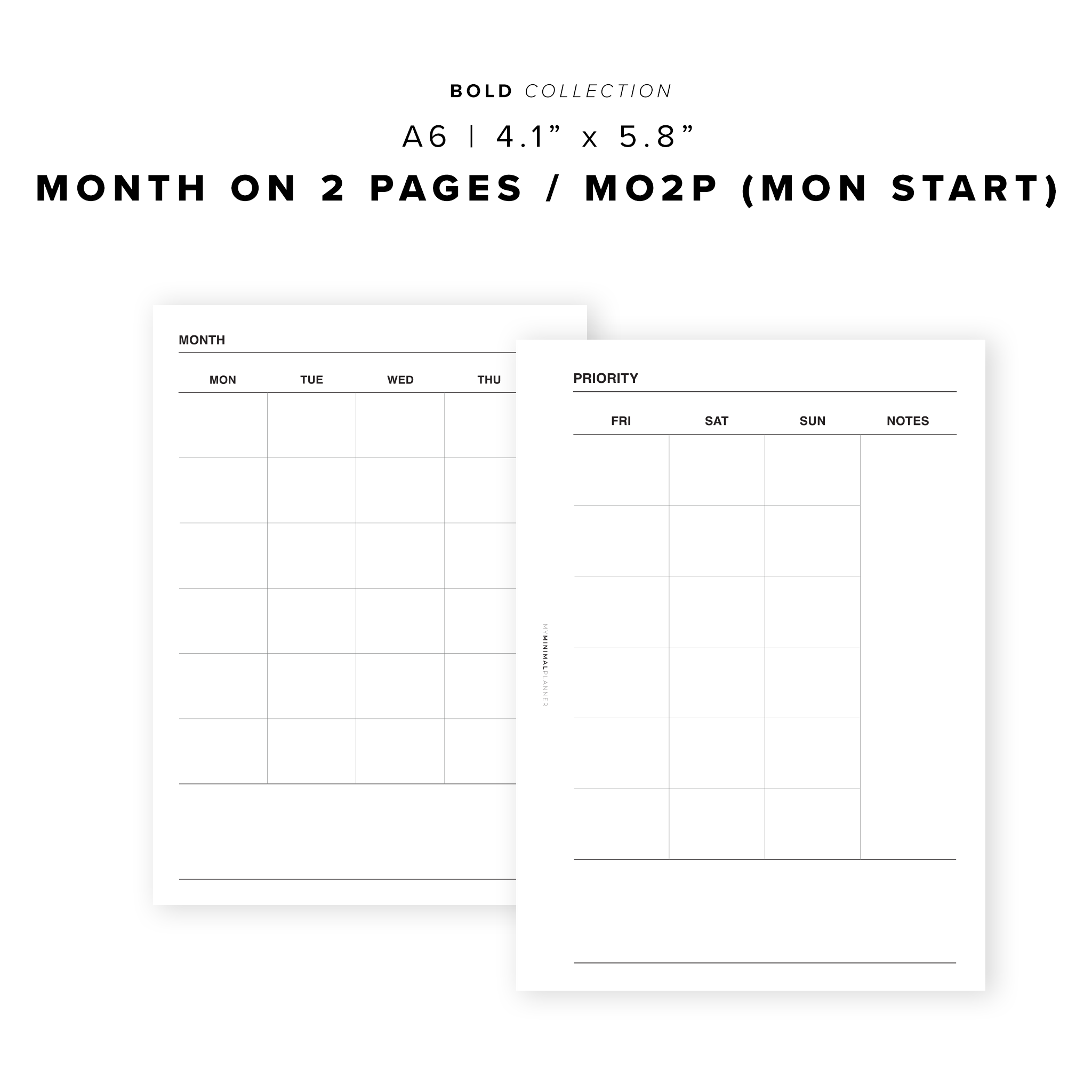 PR106 - Month on 2 Pages / MO2P - Printable Insert