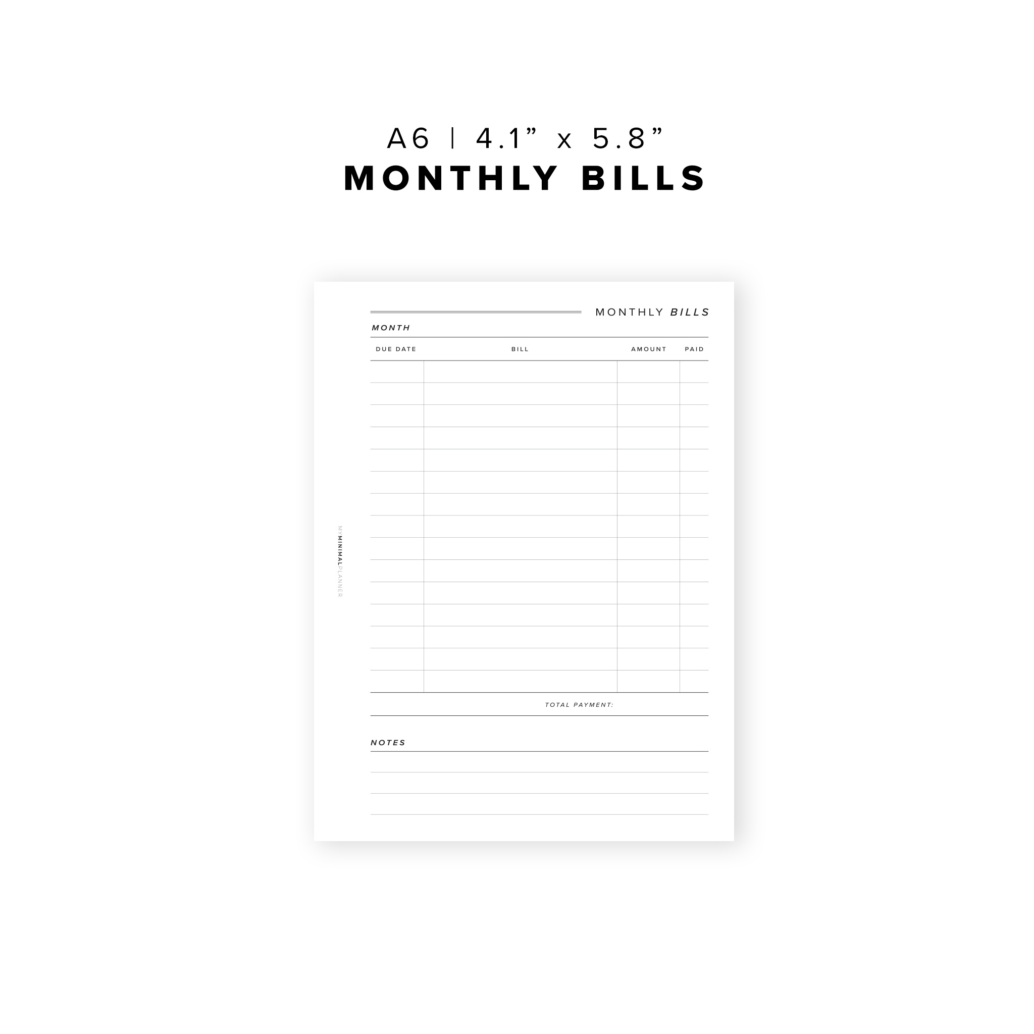 PR14 - Monthly Bills - Printable Insert – My Minimal Planner PR14 - Monthly Bills - Printable Insert – My Minimal Planner