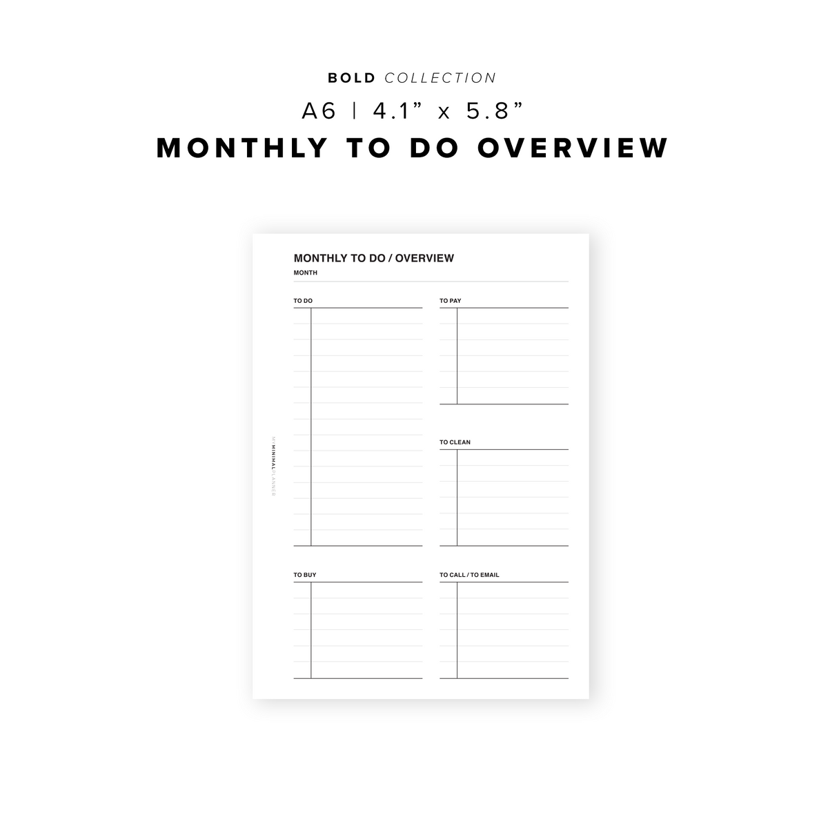PR90 - Monthly To Do Overview - Printable Insert – My Minimal Planner