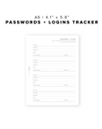 PR18 - Passwords and Logins Tracker - Printable Insert