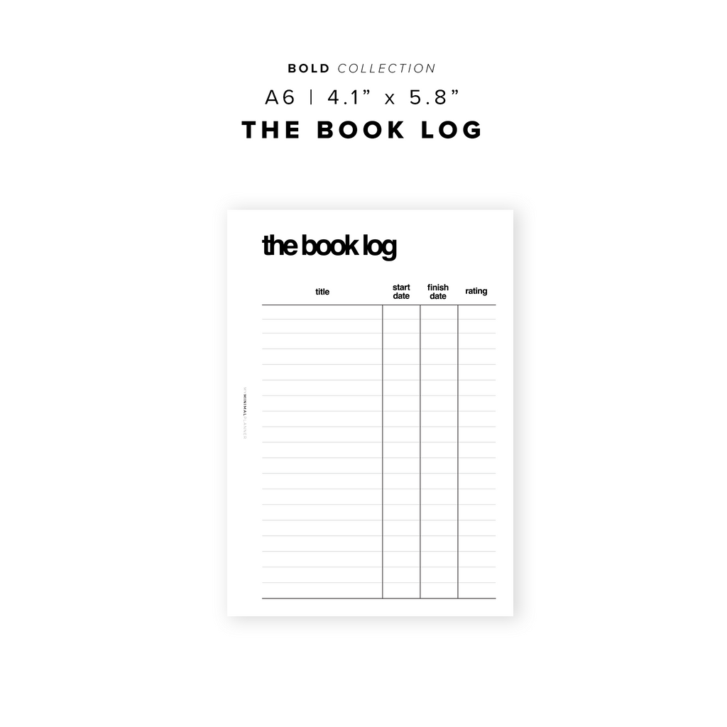 PR161 The Book Log Printable Insert My Minimal Planner