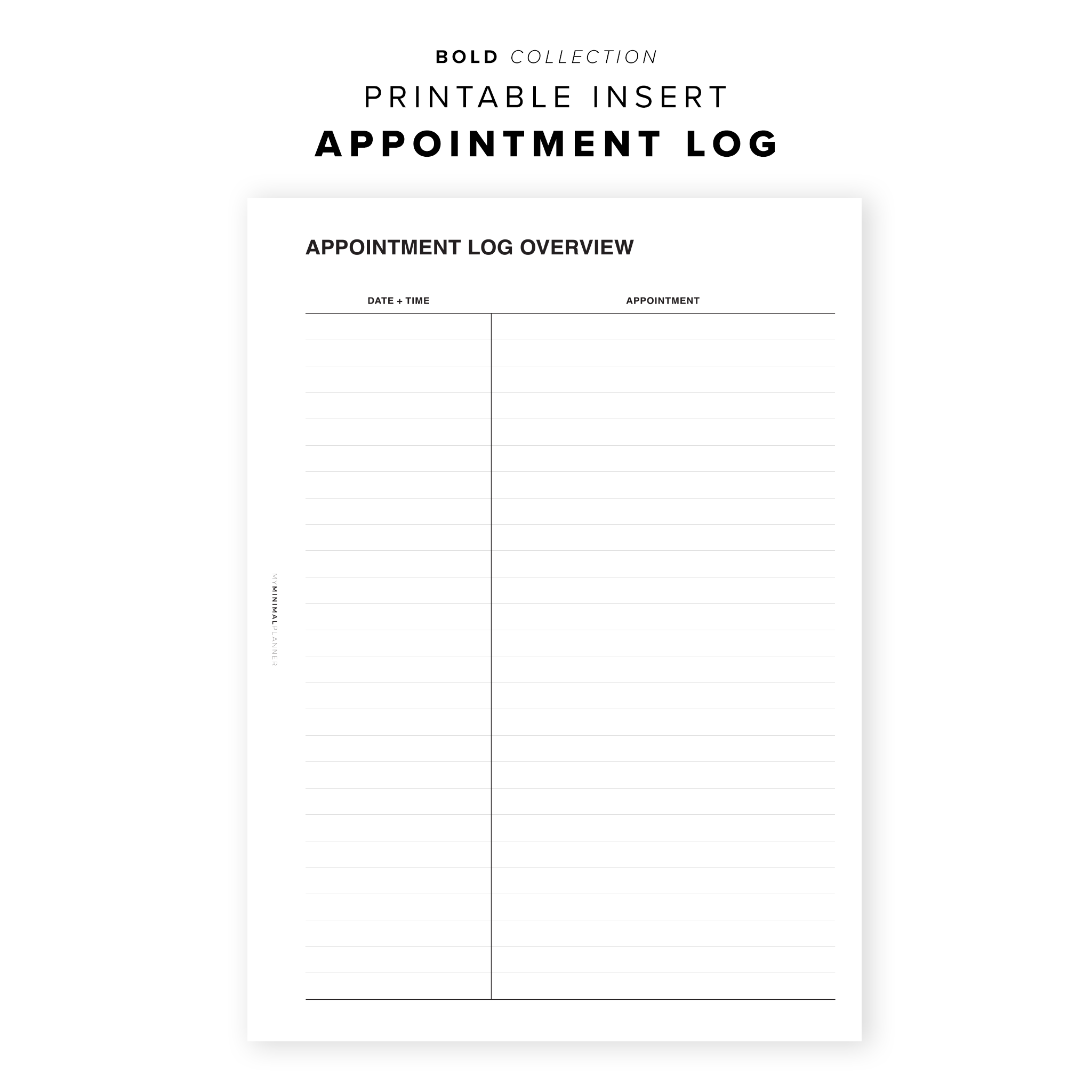 PR100 - Appointment Log - Printable Insert – My Minimal Planner