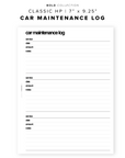 PR150 - Car Maintenance Log - Printable Insert