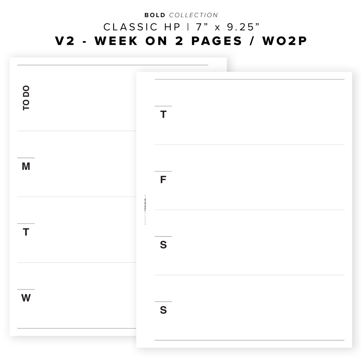 PR96 - V2 Week on 2 Pages / WO2P - Printable Insert – My Minimal Planner