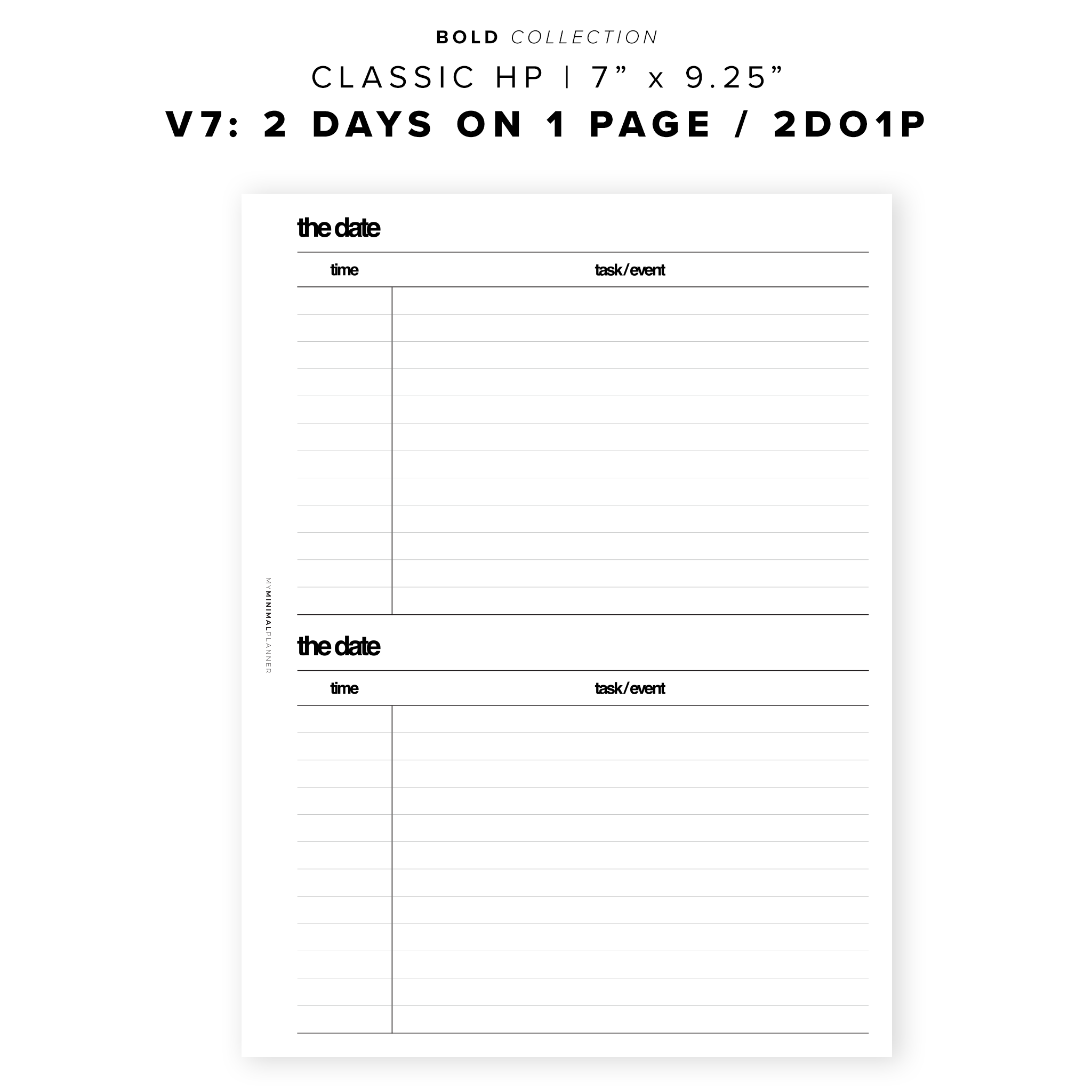PR165 - V7: 2DO1P / 2 Days on 1 Page - Printable Insert