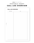PR107 - Call Log - Printable Insert