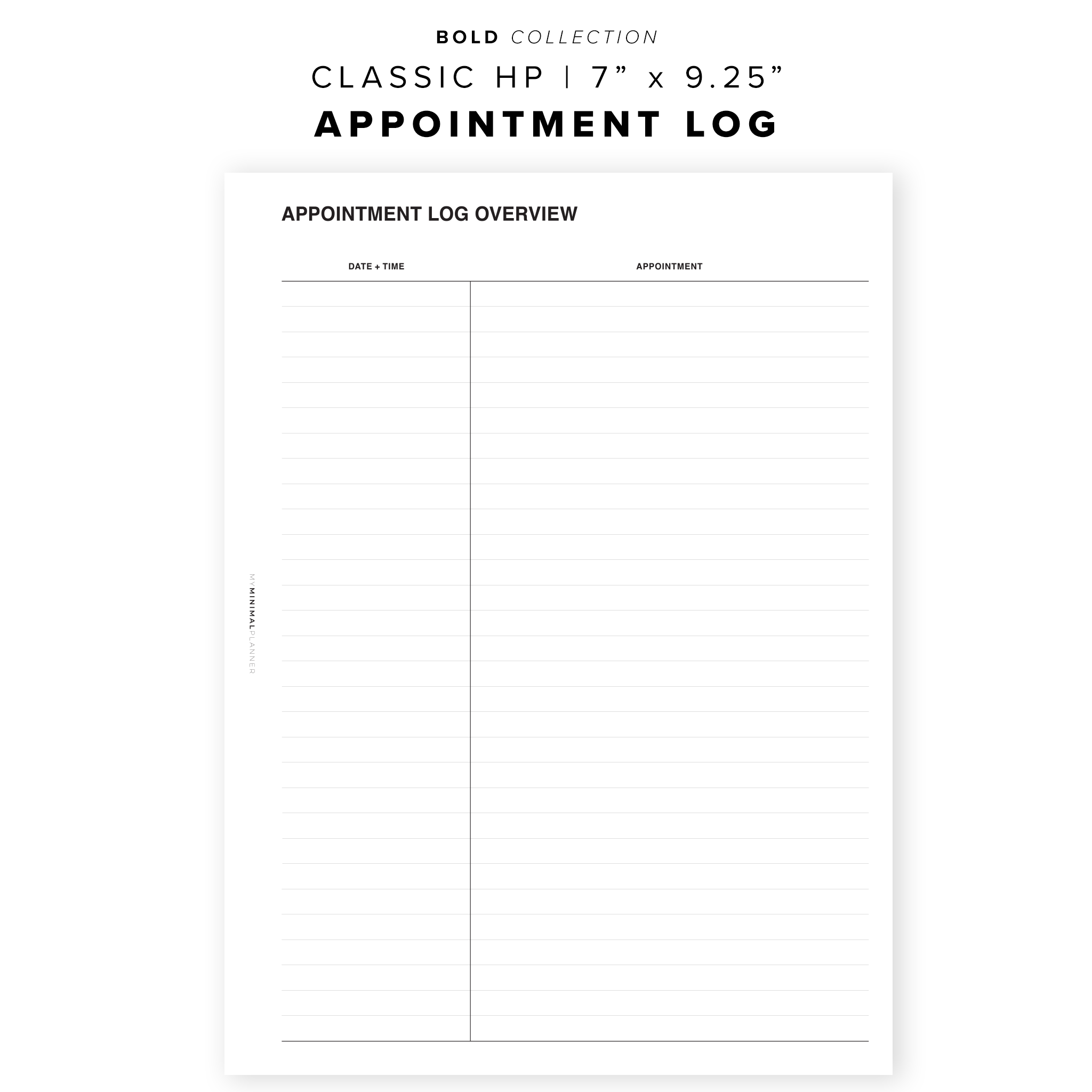 PR100 - Appointment Log - Printable Insert