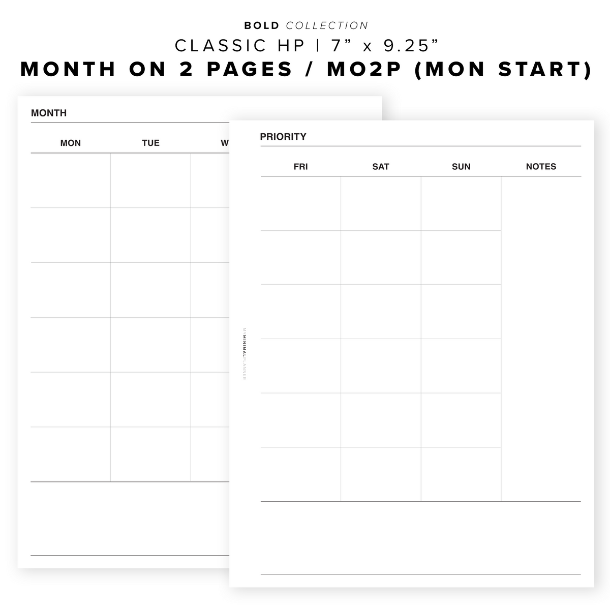 PR106 - Month on 2 Pages / MO2P - Printable Insert – My Minimal Planner