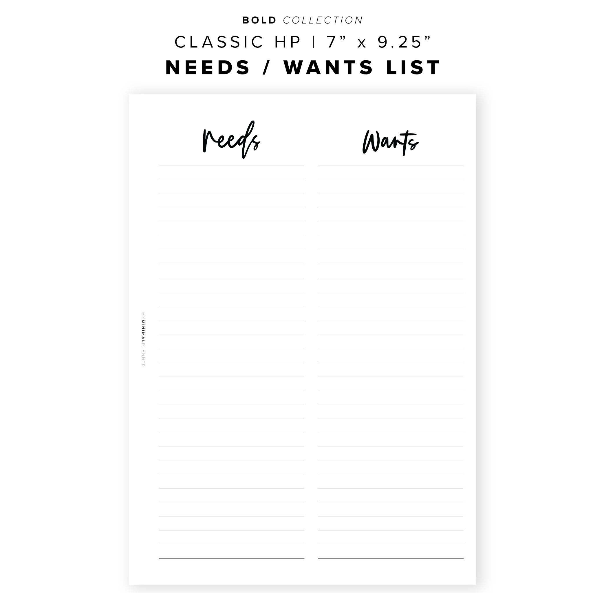 PR60 - Needs Wants List - Printable Insert