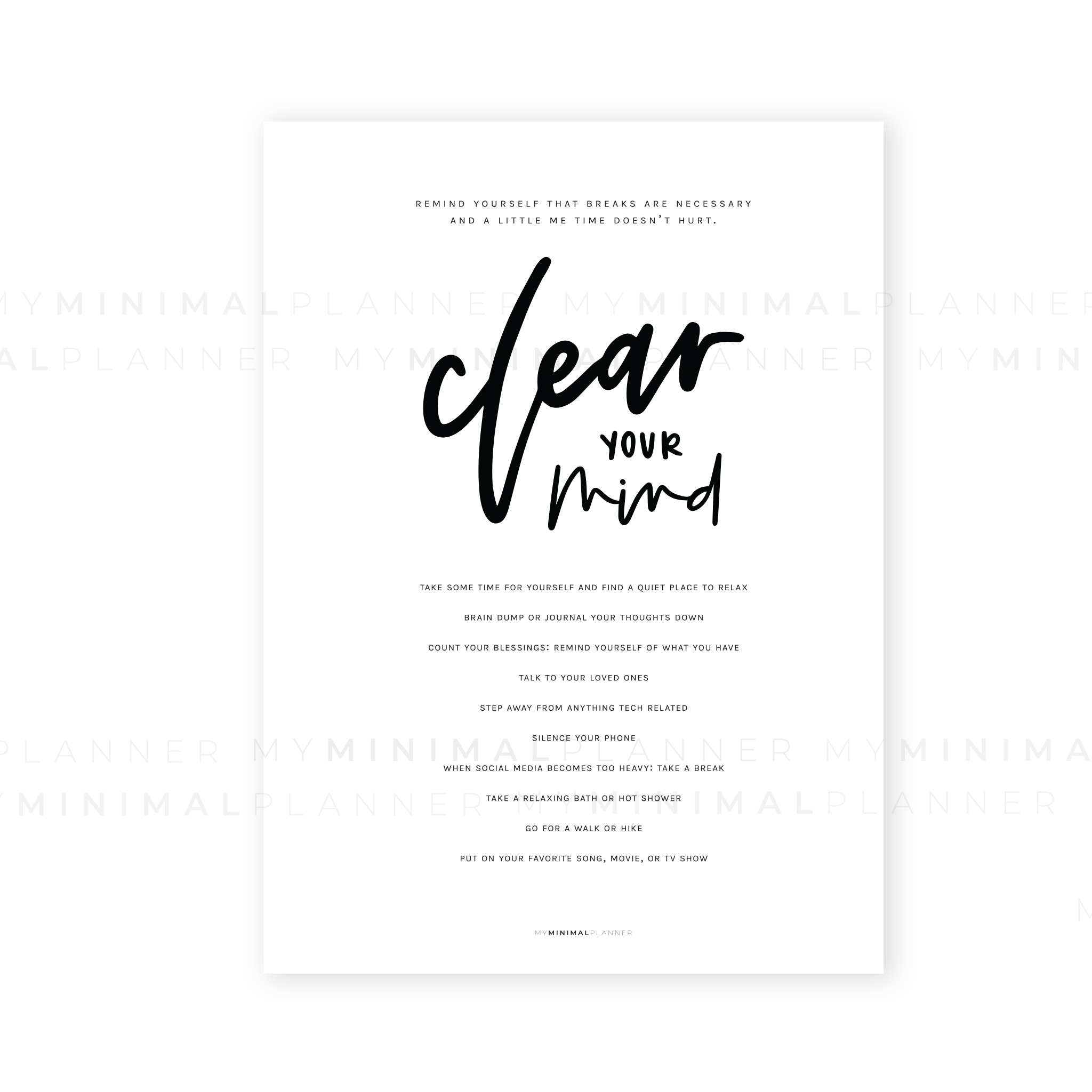 PRD103 - Clear Your Mind - Printable Dashboard
