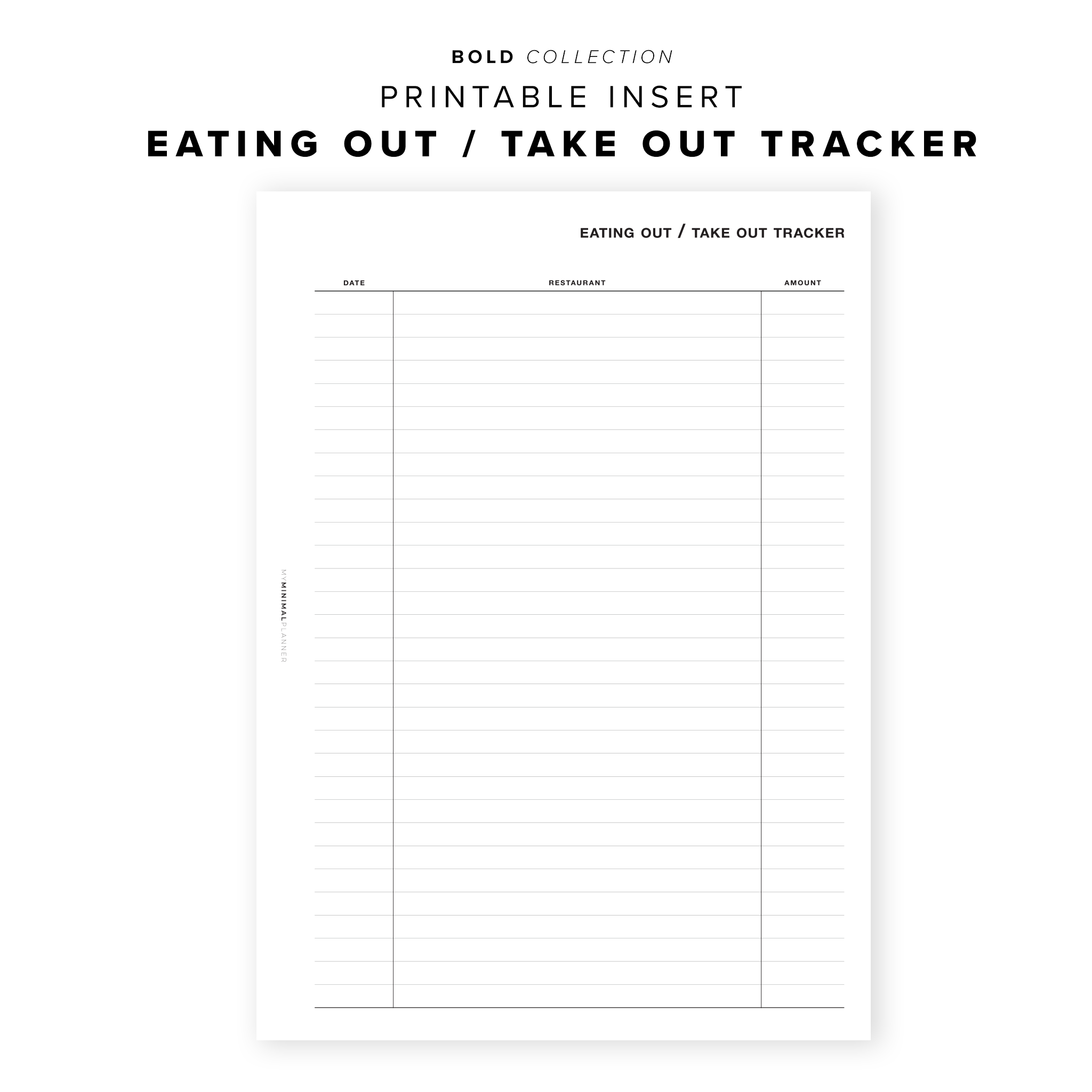 PR29 - Eating Out / Take Out Tracker - Printable Insert