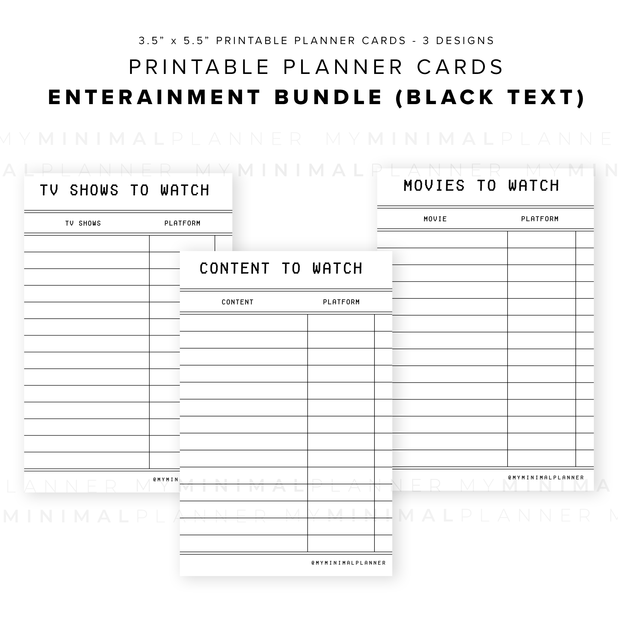 PPC13 - The Entertainment Bundle - Printable Planner Cards – My Minimal ...