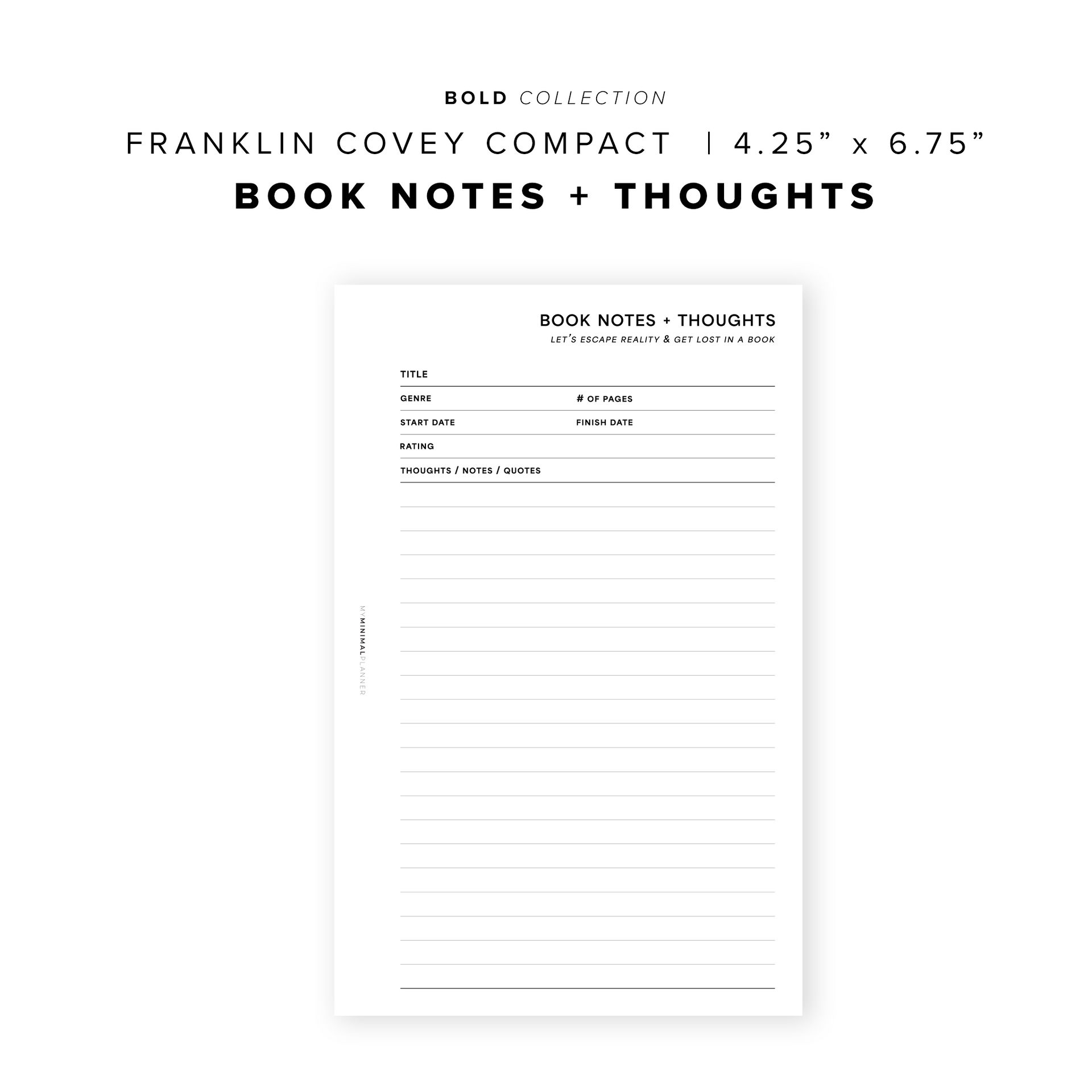 PR195 - Book Notes + Thoughts - Printable Insert – My Minimal Planner