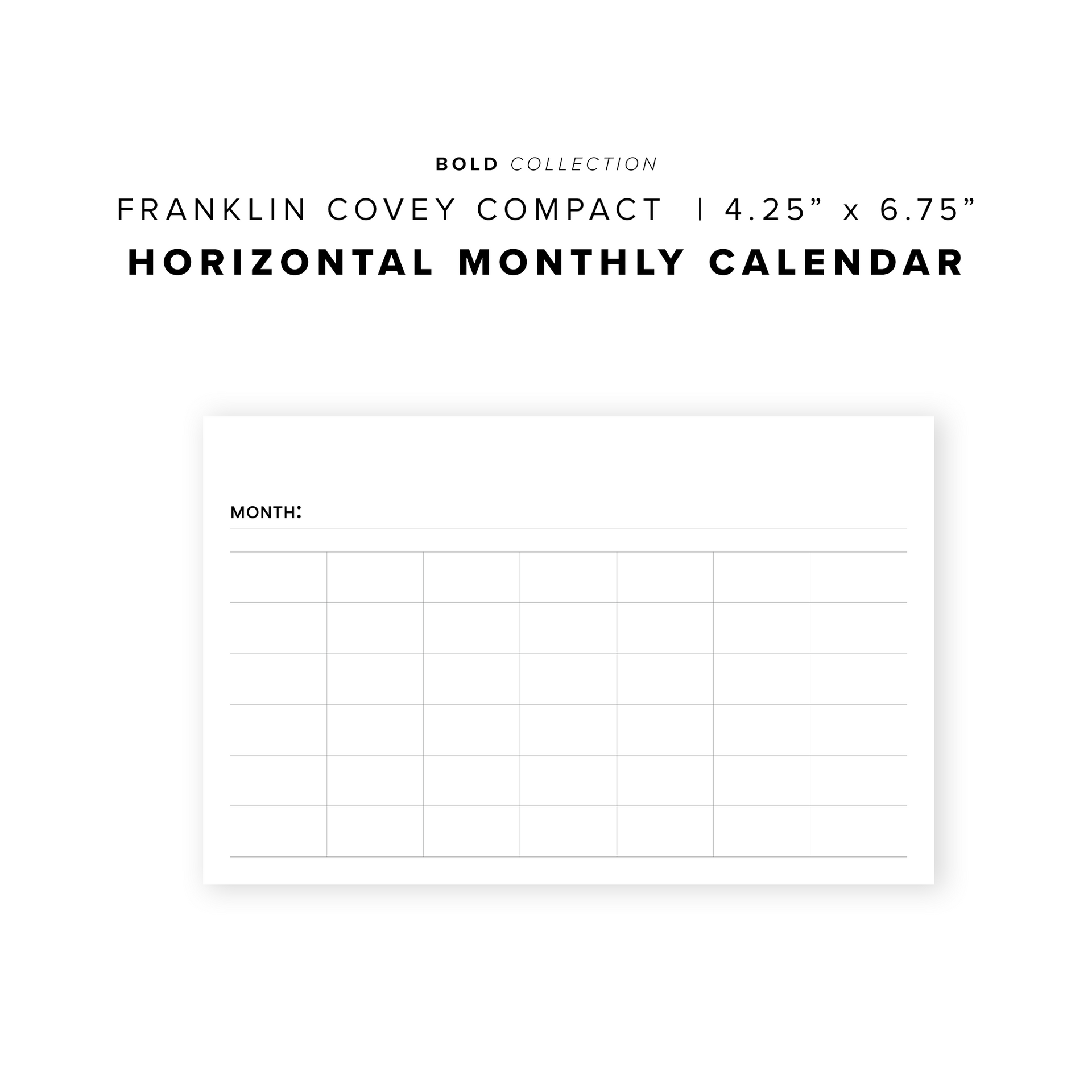 PR205 Horizontal Monthly Calendar Printable Insert My Minimal Planner