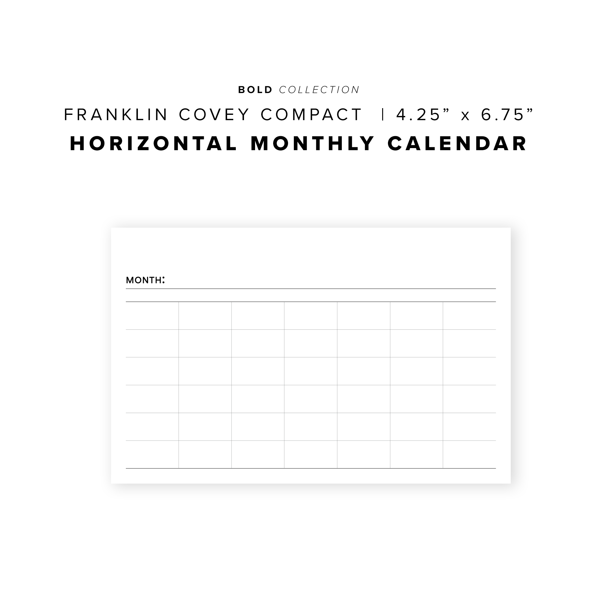 PR205 - Horizontal Monthly Calendar - Printable Insert – My Minimal Planner