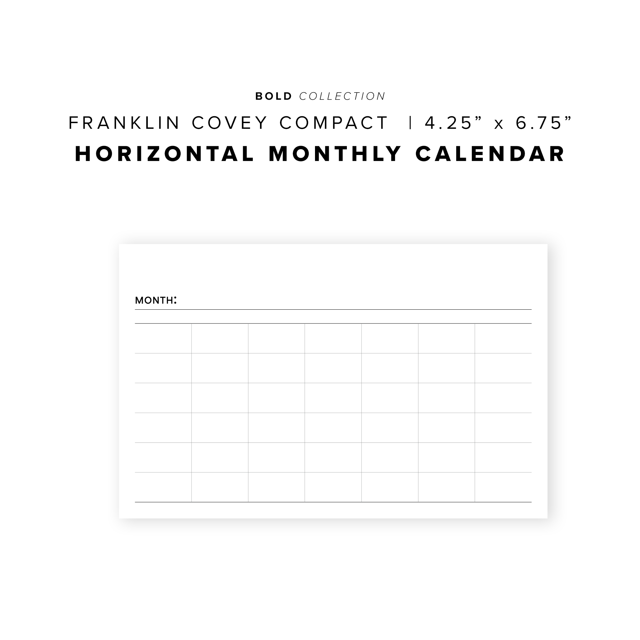 PR205 - Horizontal Monthly Calendar - Printable Insert