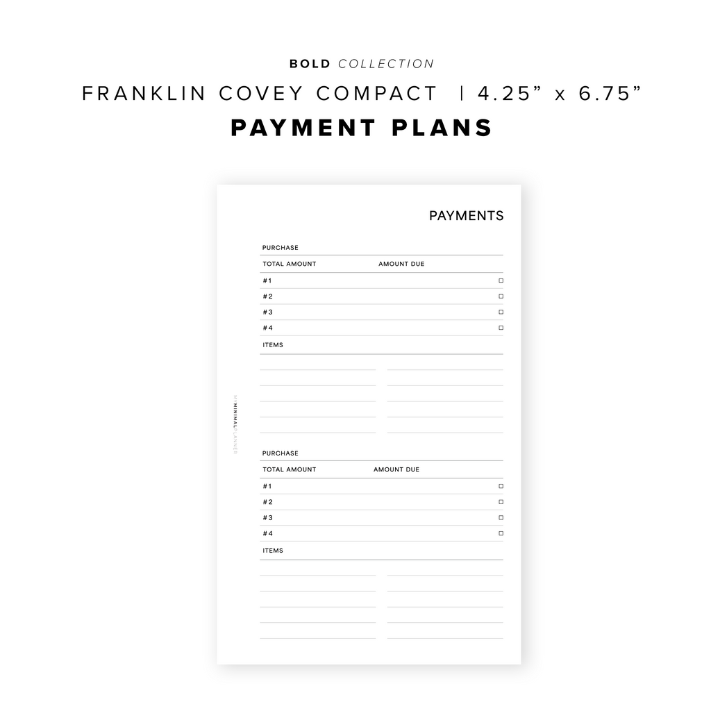 PR188 - Payment Plans - Printable Insert – My Minimal Planner
