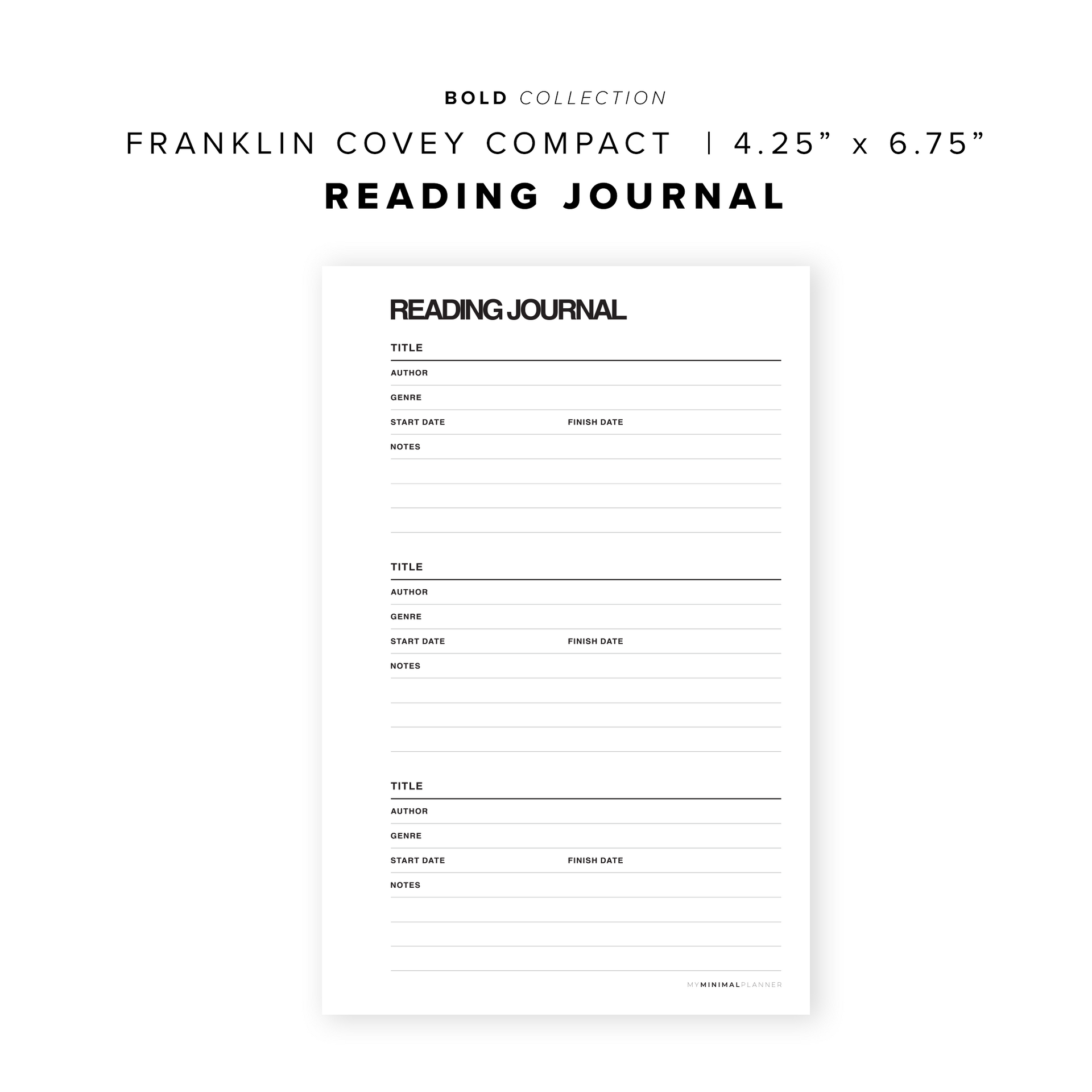 PR108 - Reading Journal - Printable Insert – My Minimal Planner