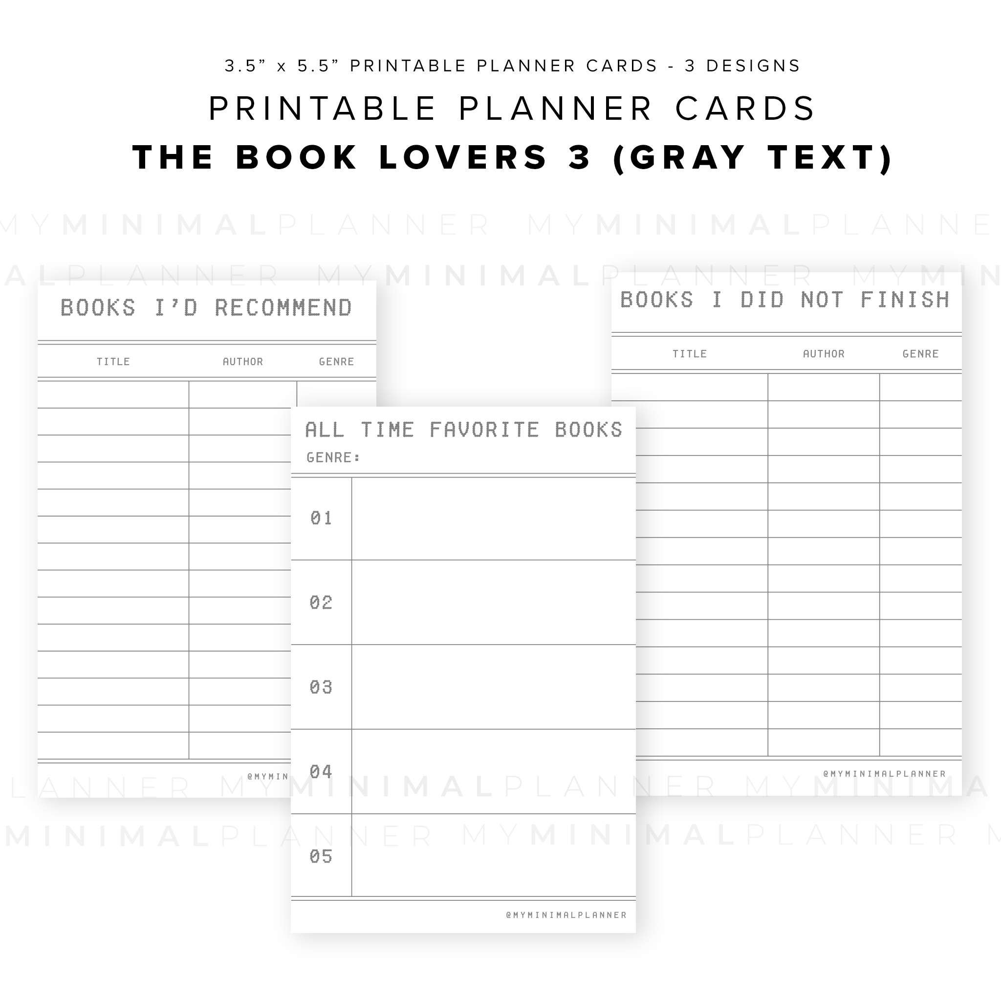PPC11 - The Book Lovers 3 - Printable Planner Cards