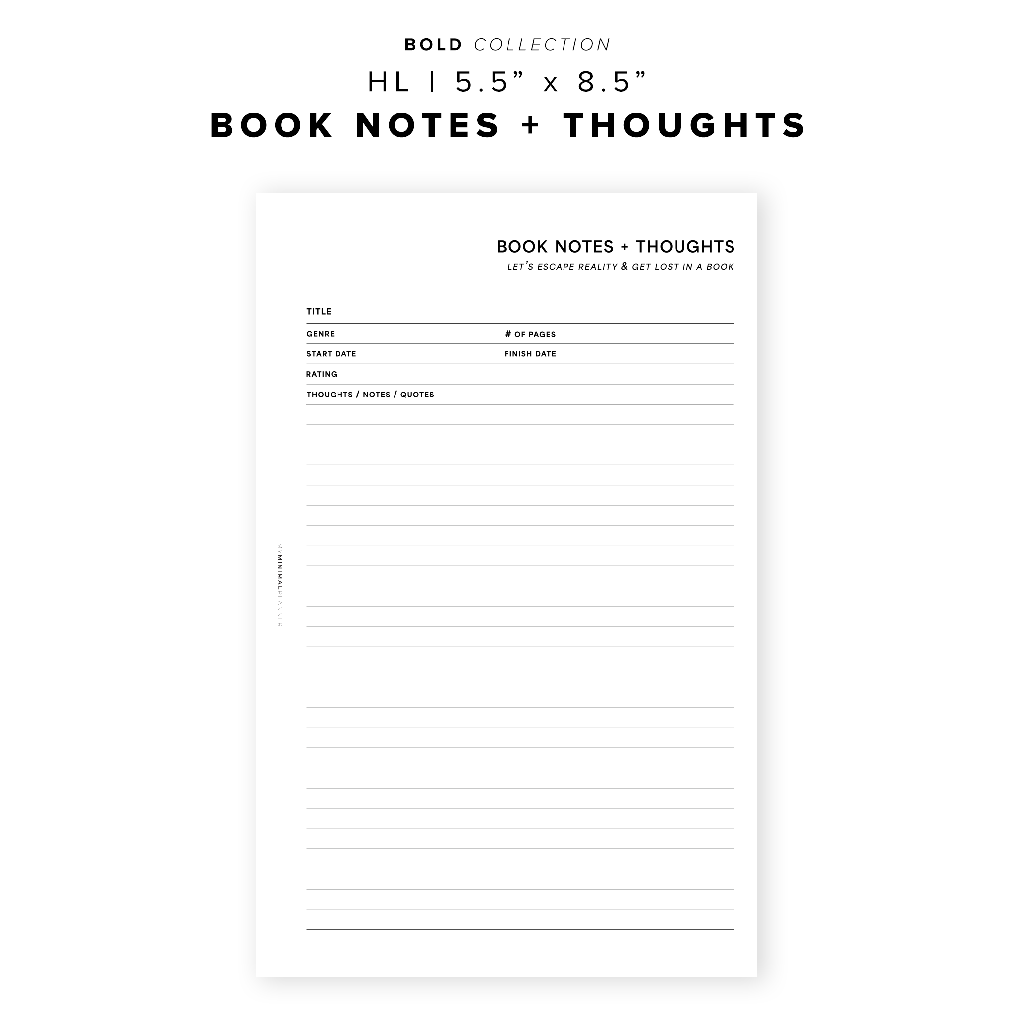 PR195 - Book Notes + Thoughts - Printable Insert – My Minimal Planner