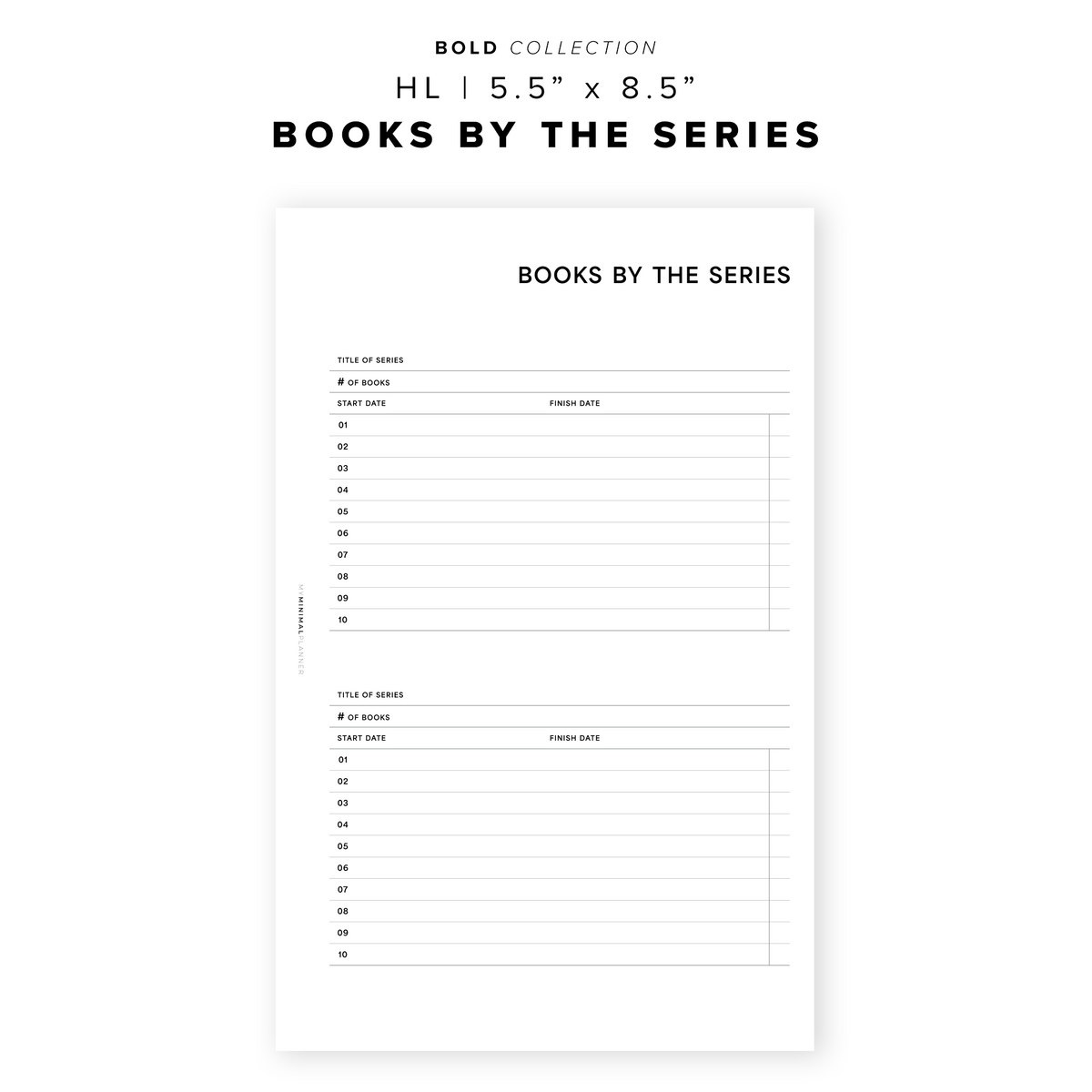 Book Insert Examples PR194 - Books by the Series - Printable Insert – My Minimal Planner