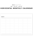 PR205 - Horizontal Monthly Calendar - Printable Insert