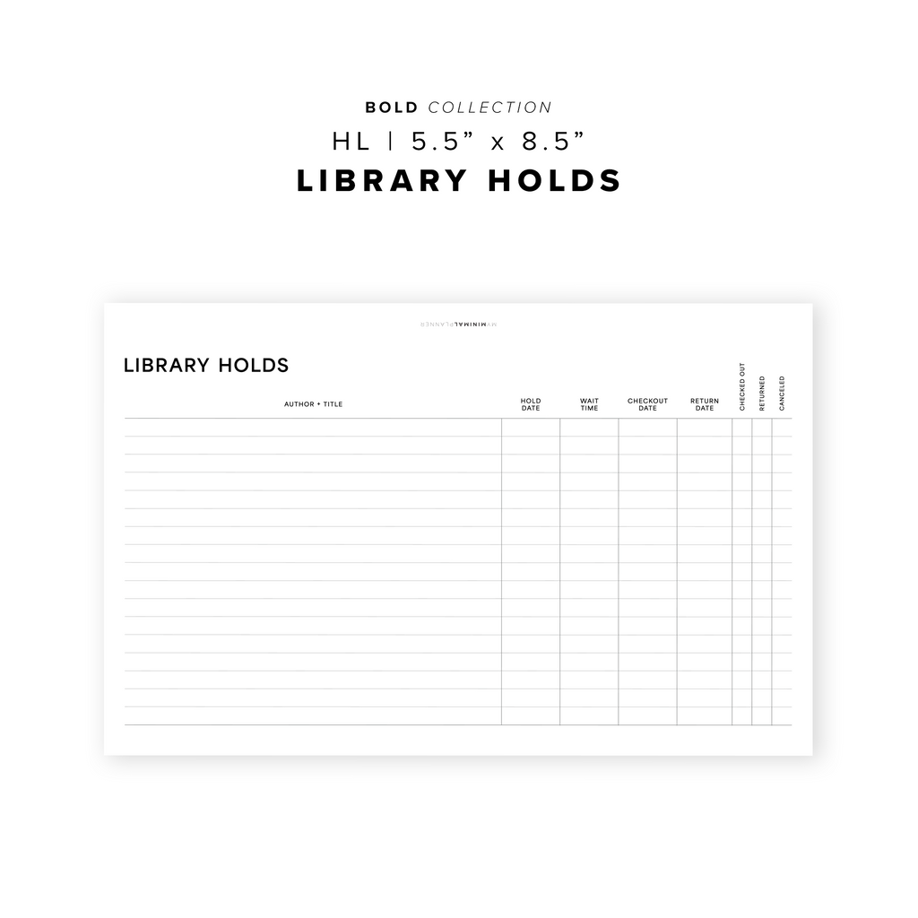 PR204 - Library Holds - Printable Insert – My Minimal Planner