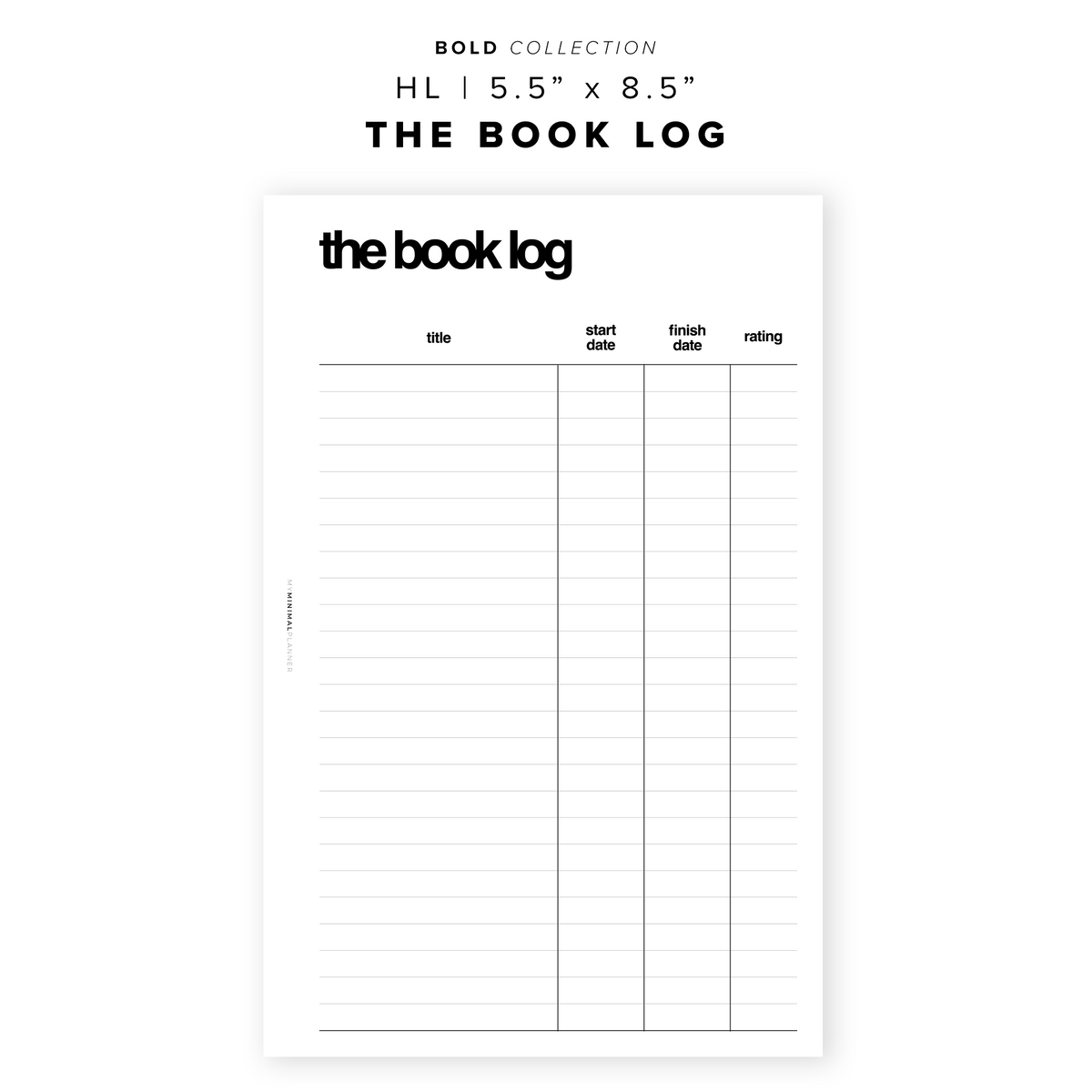 PR161 - The Book Log - Printable Insert – My Minimal Planner
