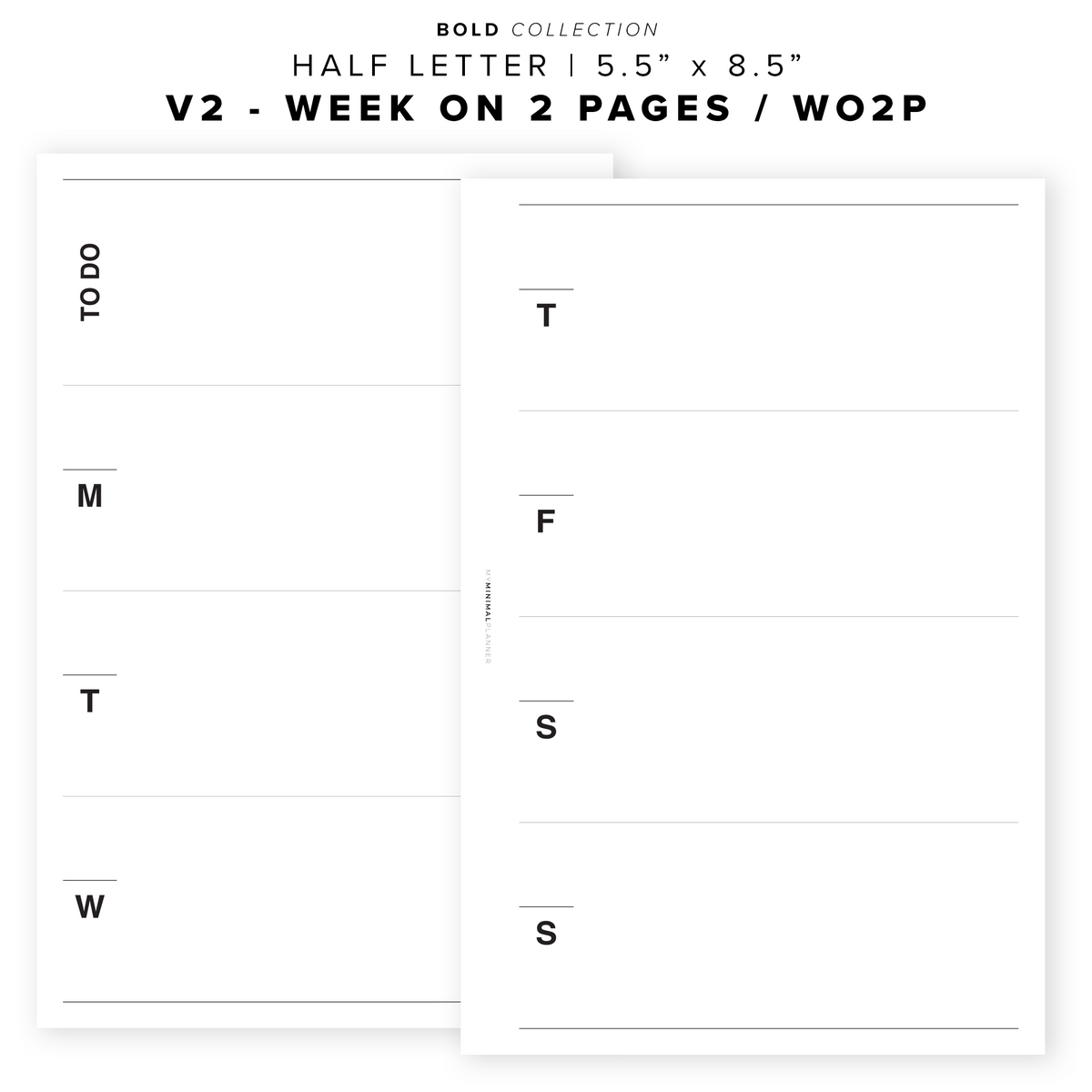 PR96 - V2 Week on 2 Pages / WO2P - Printable Insert – My Minimal Planner