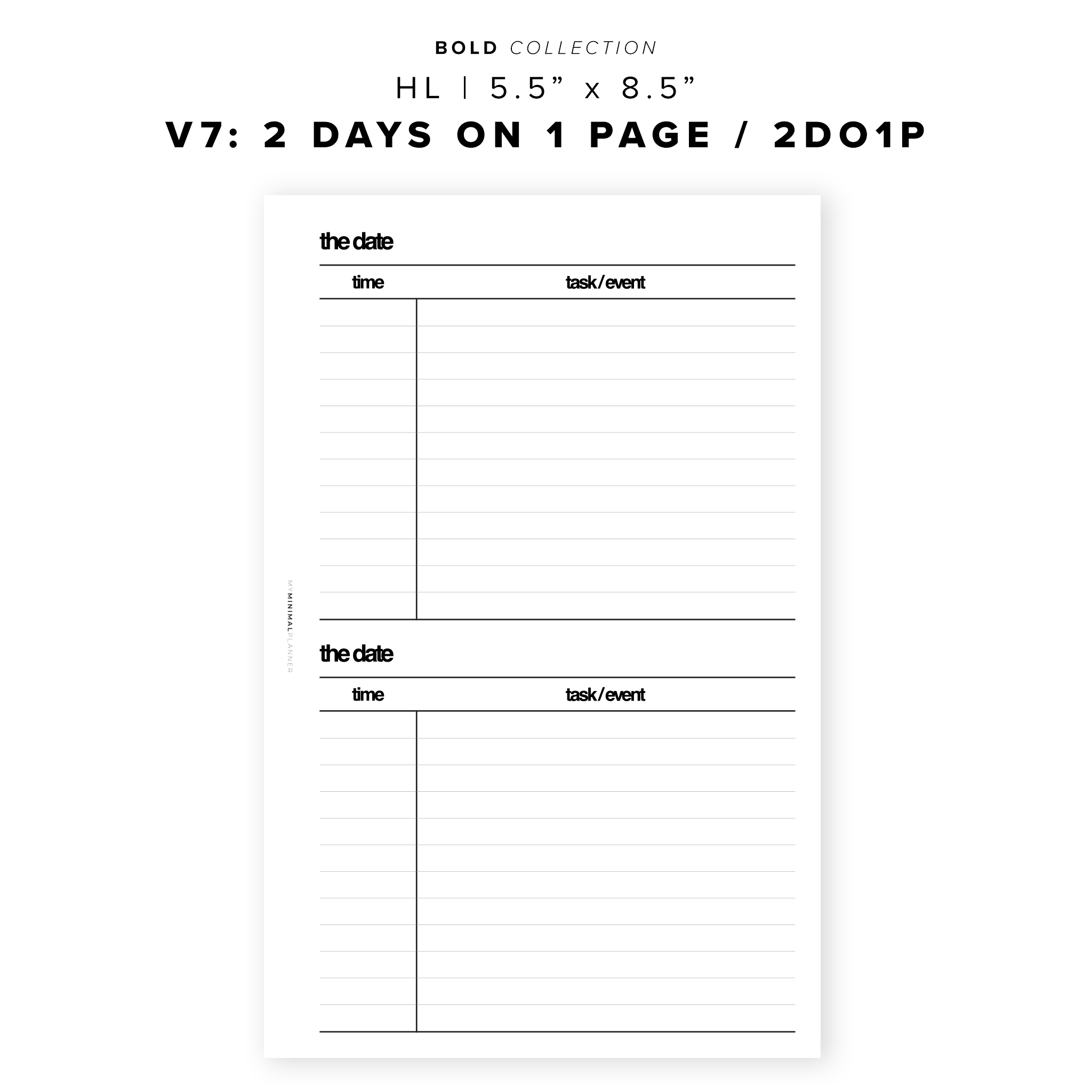 PR165 - V7: 2DO1P / 2 Days on 1 Page - Printable Insert