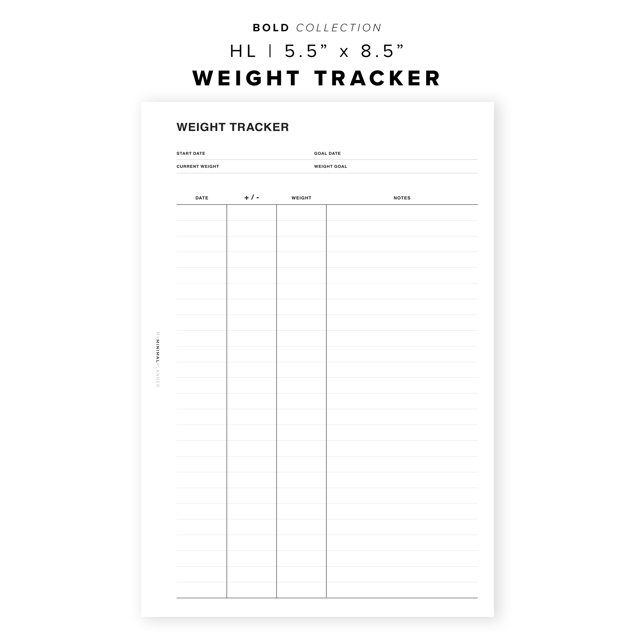 PR80 - Weight Tracker - Printable Insert – My Minimal Planner