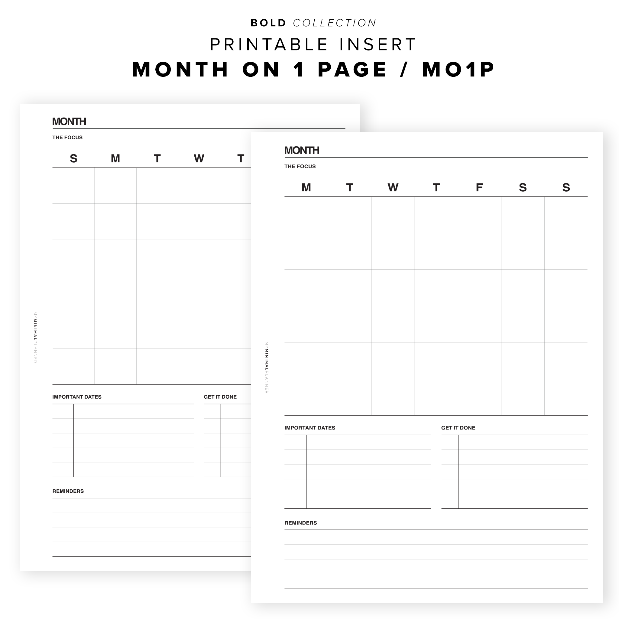 PR91 - Month on 1 Page / MO1P - Printable Insert