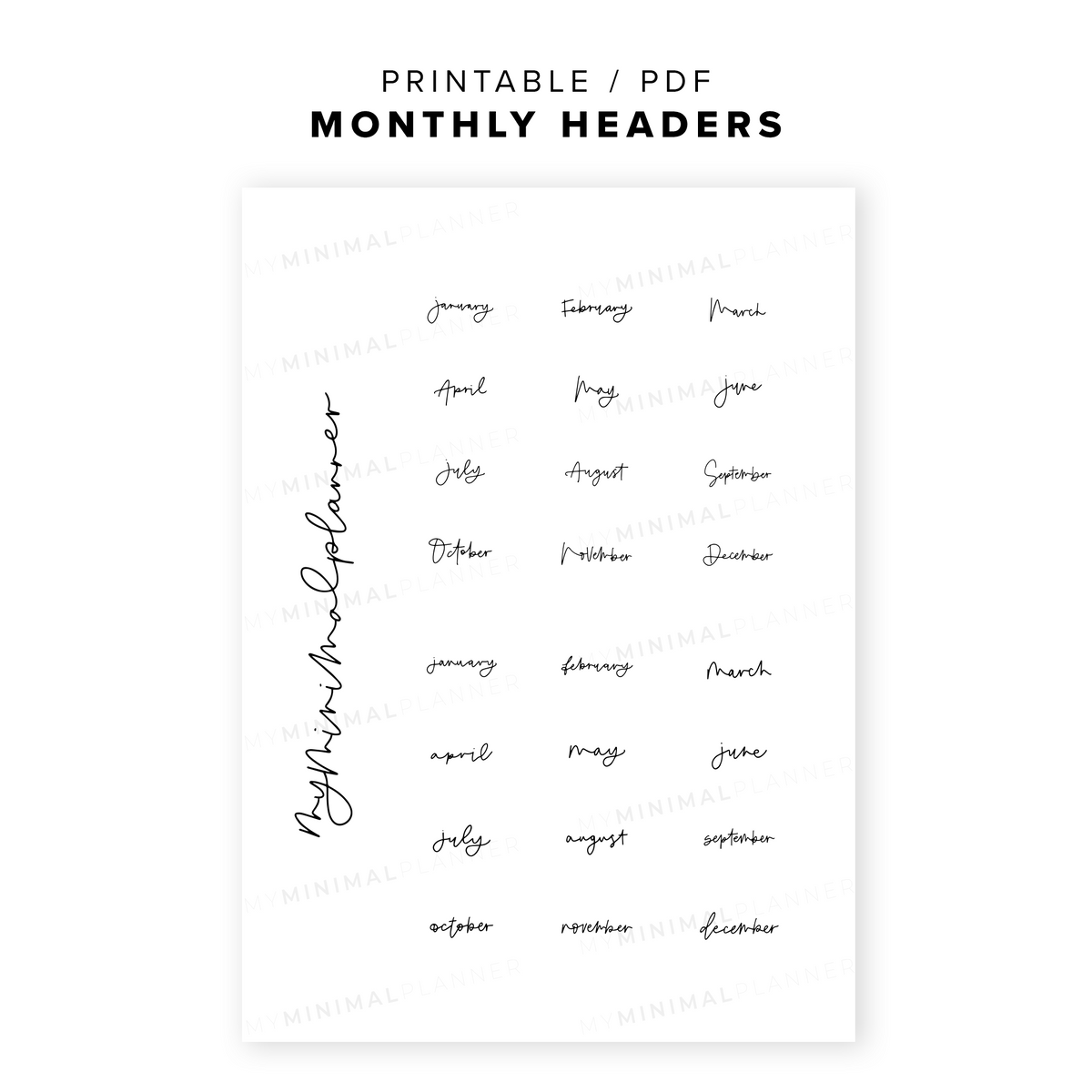 Planner Header Images PRS01 - Monthly Headers - Printable Stickers – My Minimal Planner