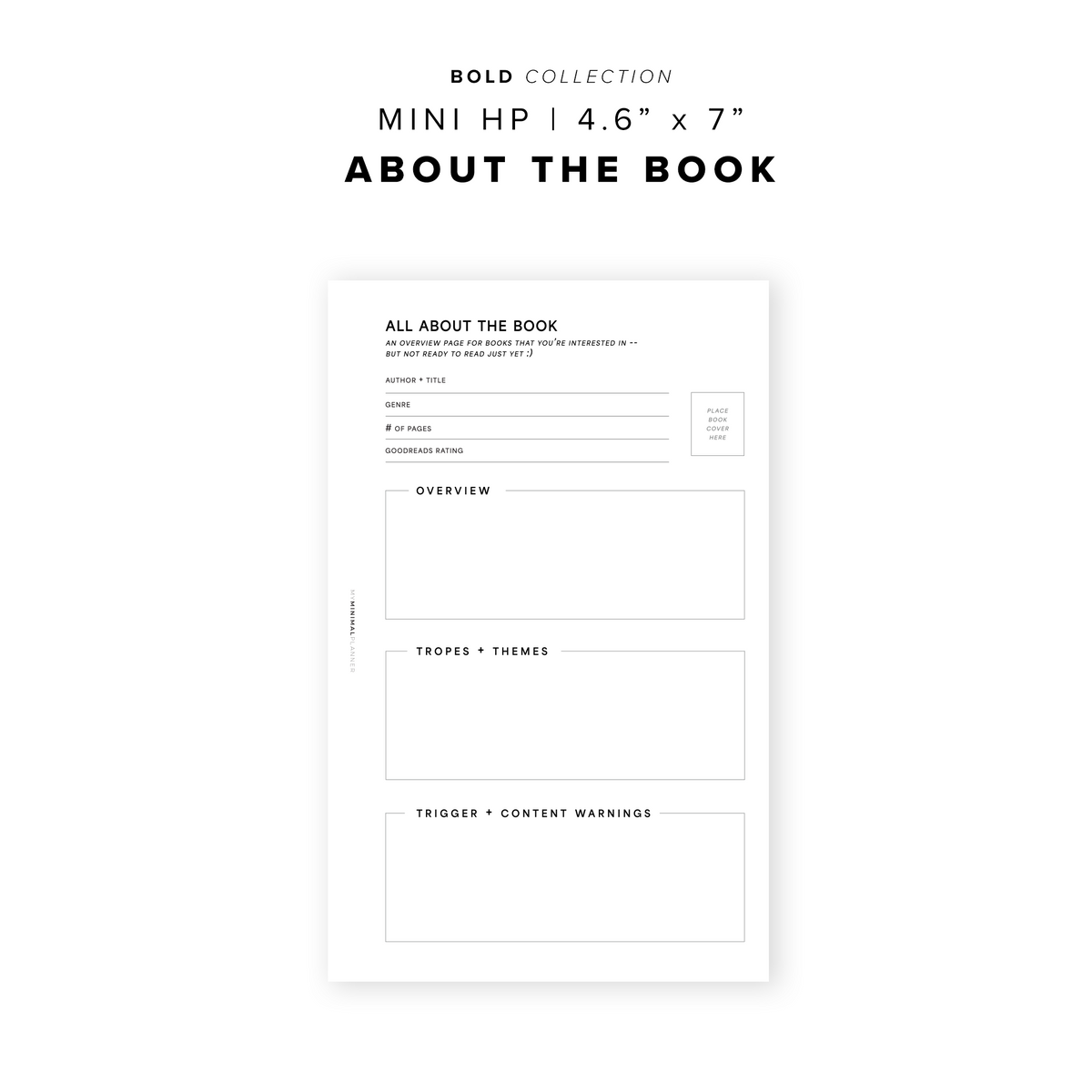 Book Insert Examples PR212 - All About the Book - Printable Insert – My Minimal Planner