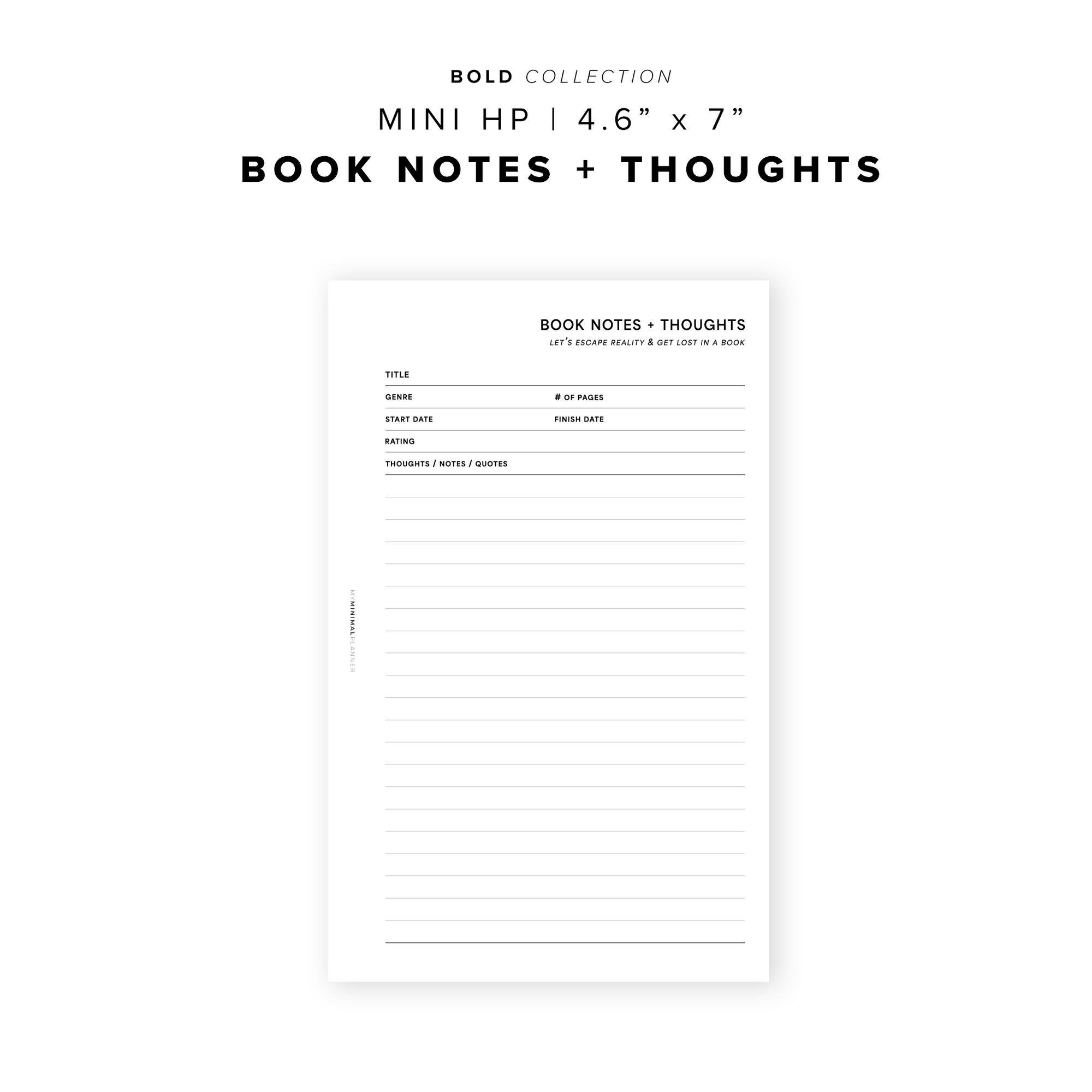 Book Note Form PR195 - Book Notes + Thoughts - Printable Insert – My Minimal Planner