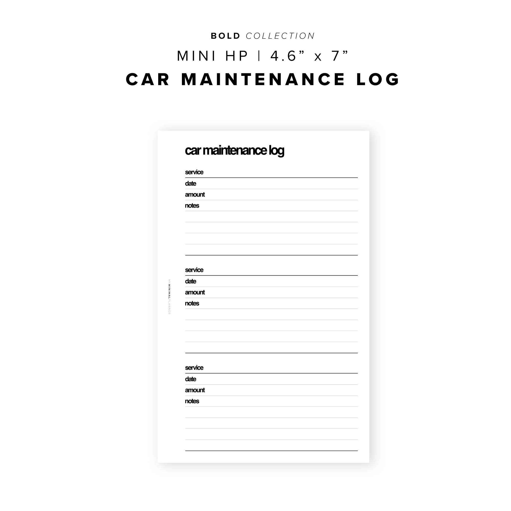 PR150 - Car Maintenance Log - Printable Insert