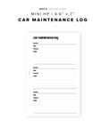 PR150 - Car Maintenance Log - Printable Insert