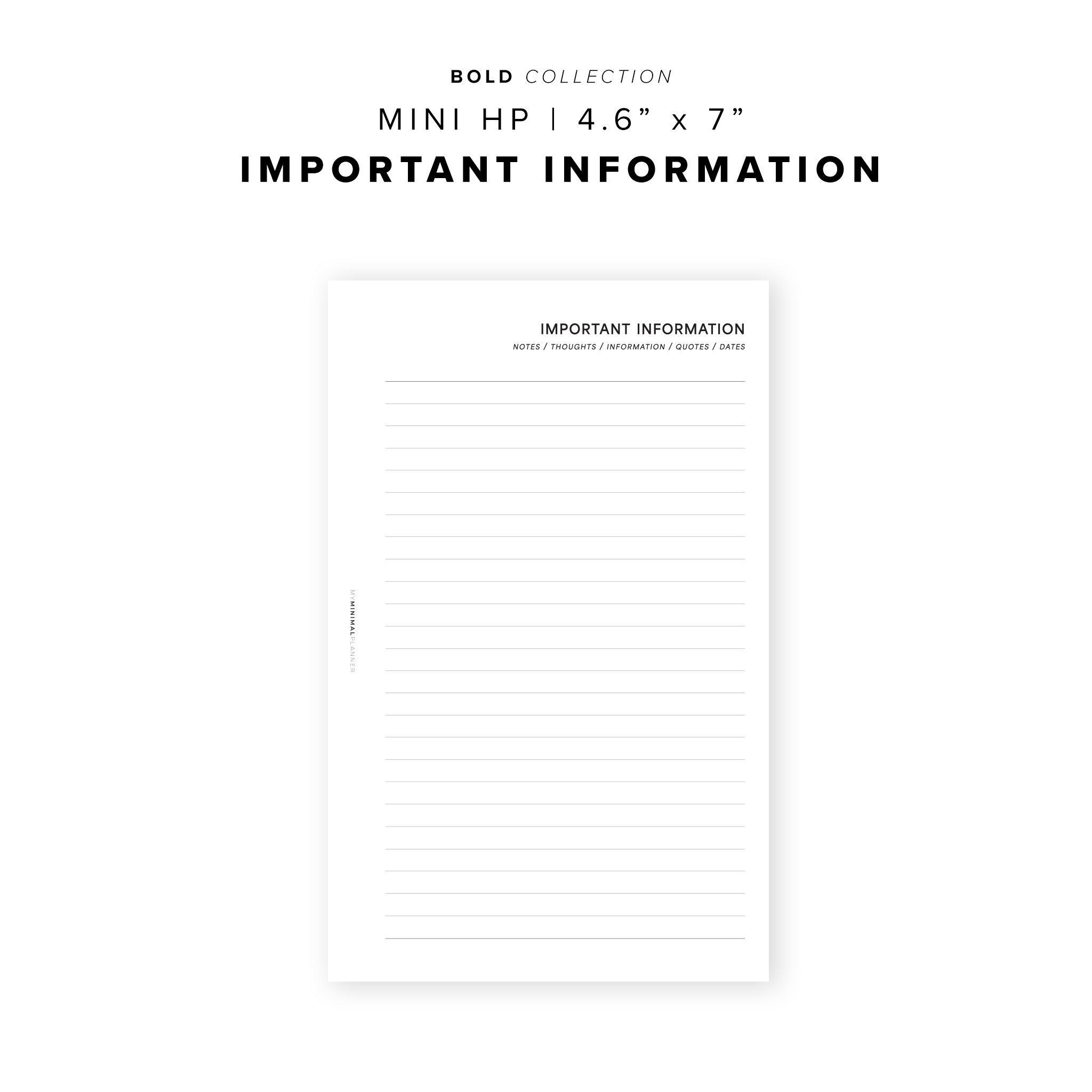 PR210 Important Information Printable Insert My Minimal Planner
