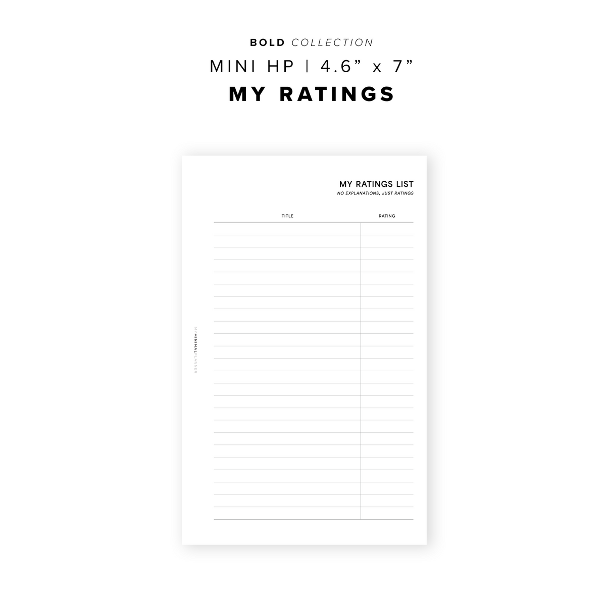 PR188 - My Ratings - Printable Insert – My Minimal Planner