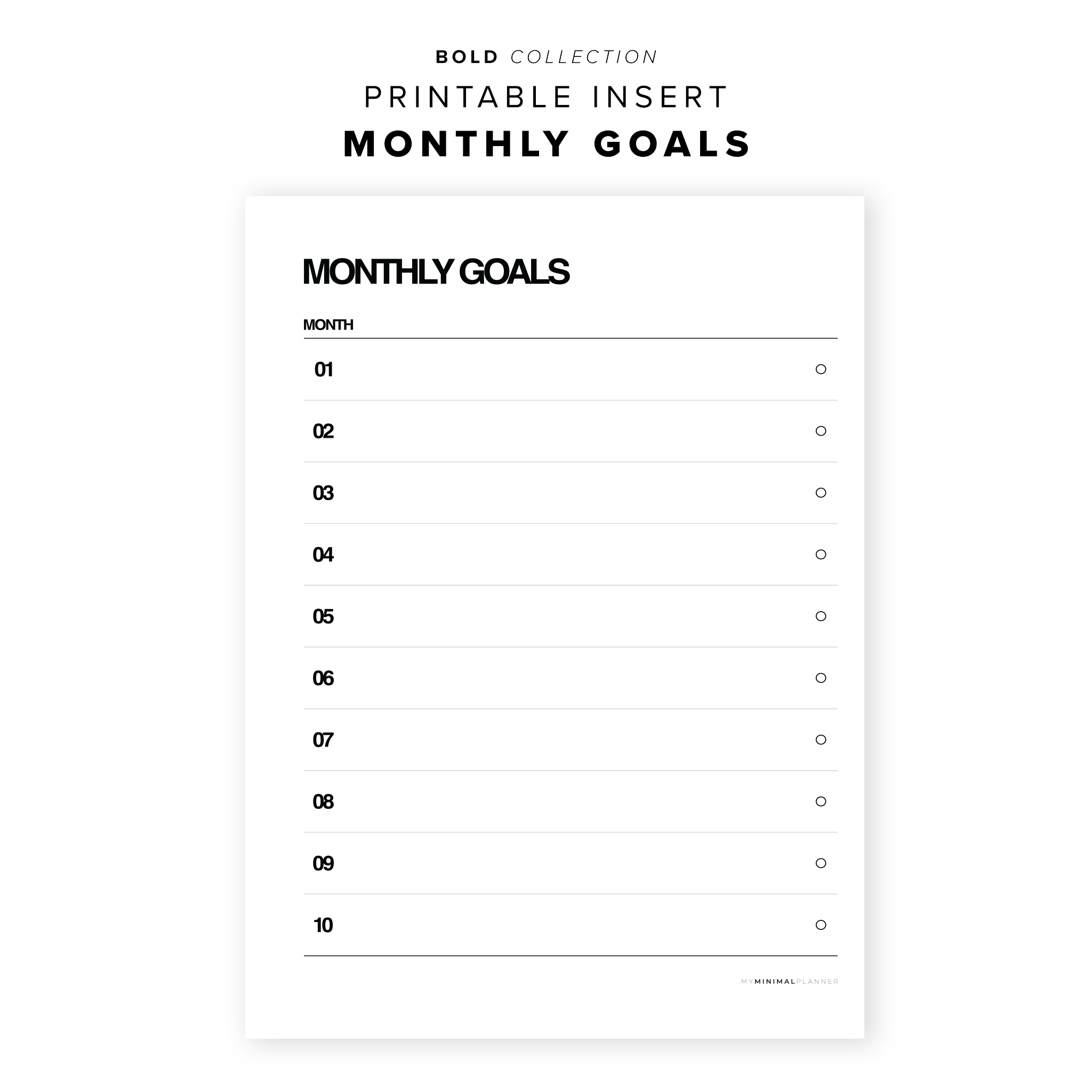PR111 - Monthly Goals - Printable Insert