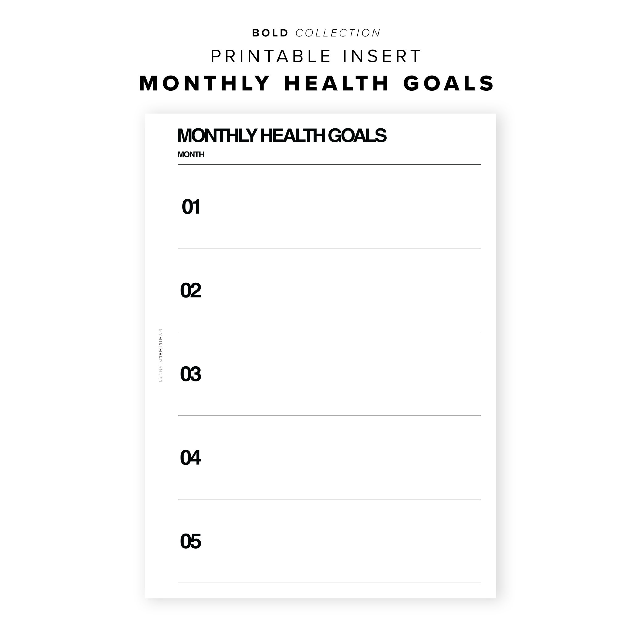 PR132 - Monthly Health Goals - Printable Insert